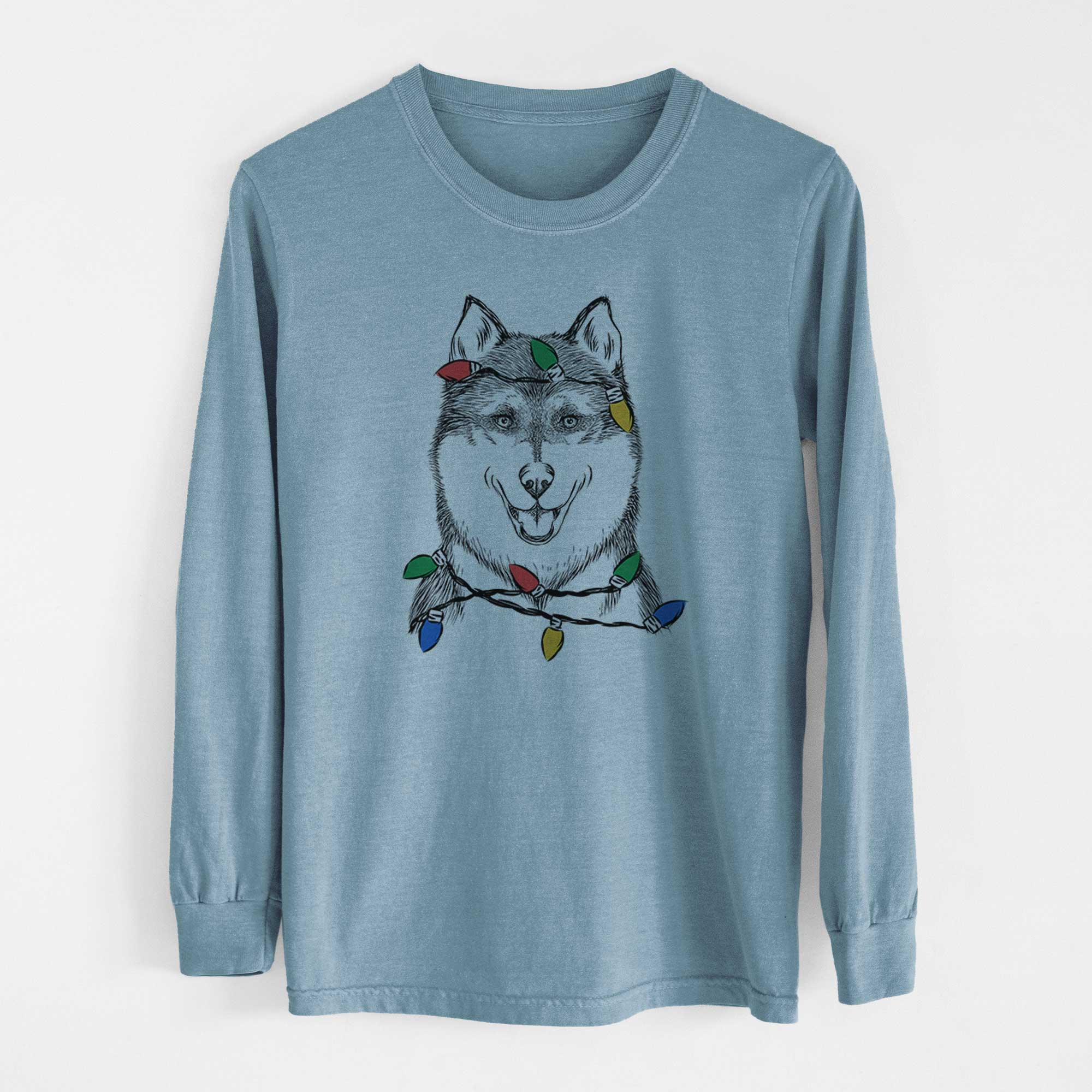 Christmas Lights Koda the Siberian Husky - Heavyweight 100% Cotton Long Sleeve