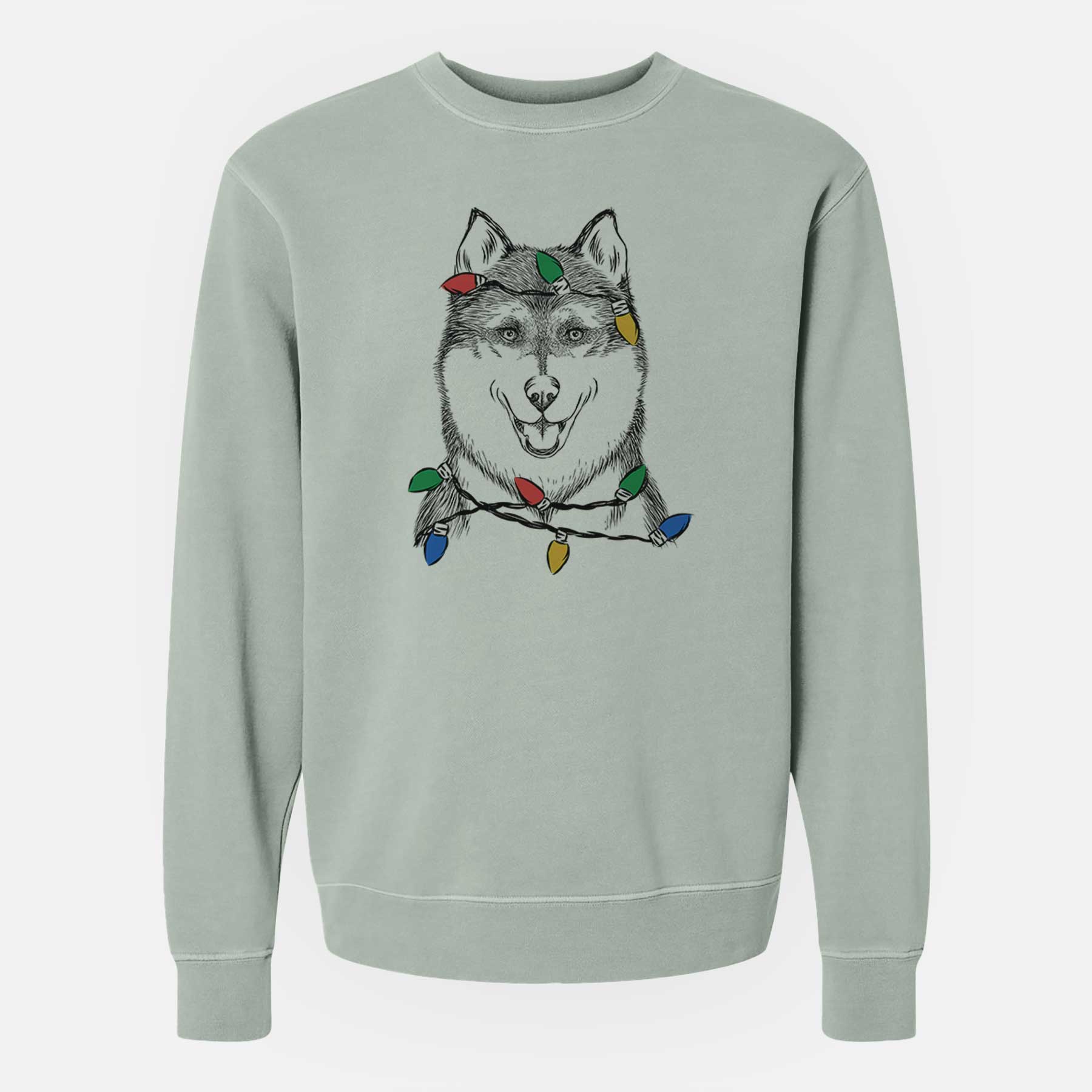 Christmas Lights Koda the Siberian Husky - Unisex Pigment Dyed Crew Sweatshirt