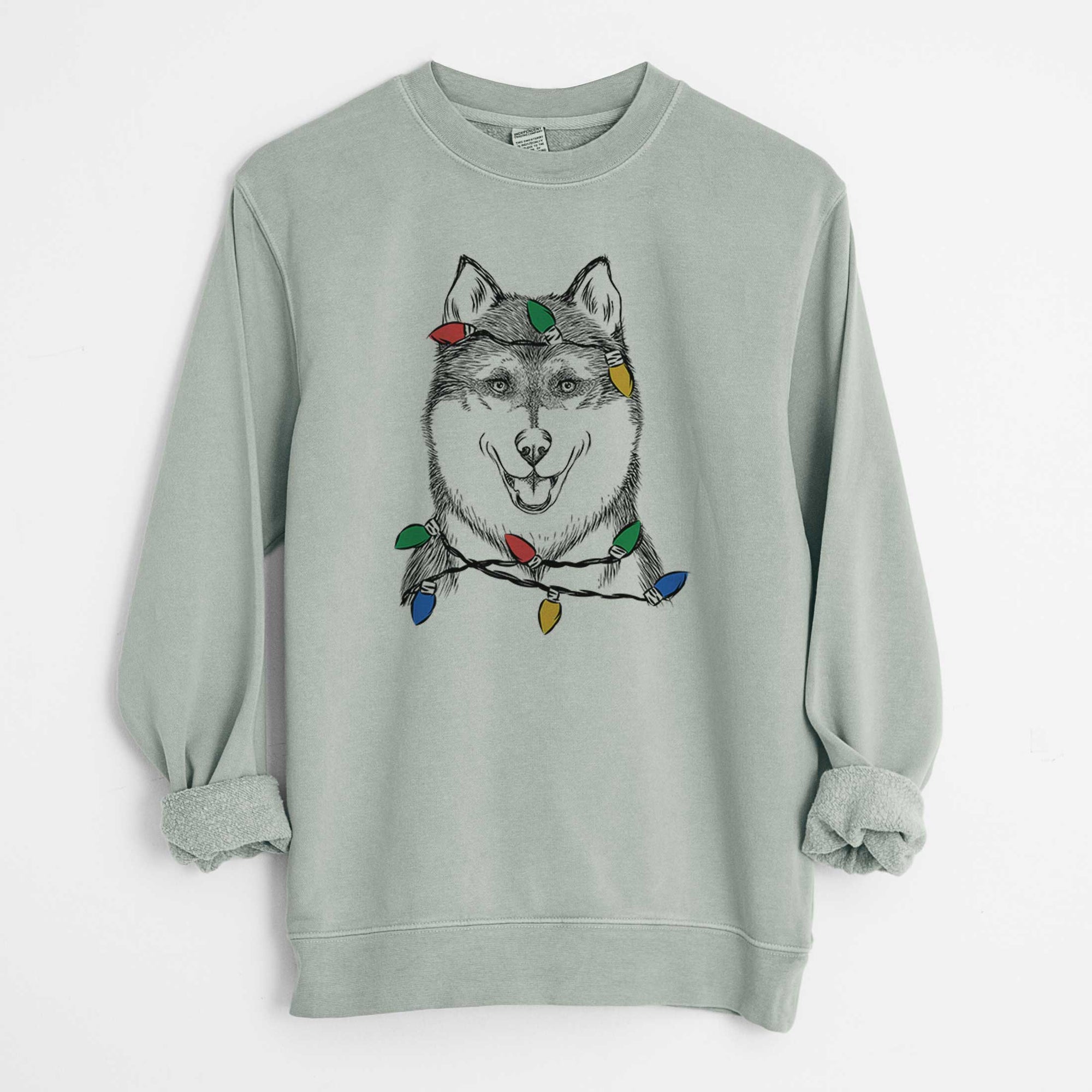 Christmas Lights Koda the Siberian Husky - Unisex Pigment Dyed Crew Sweatshirt