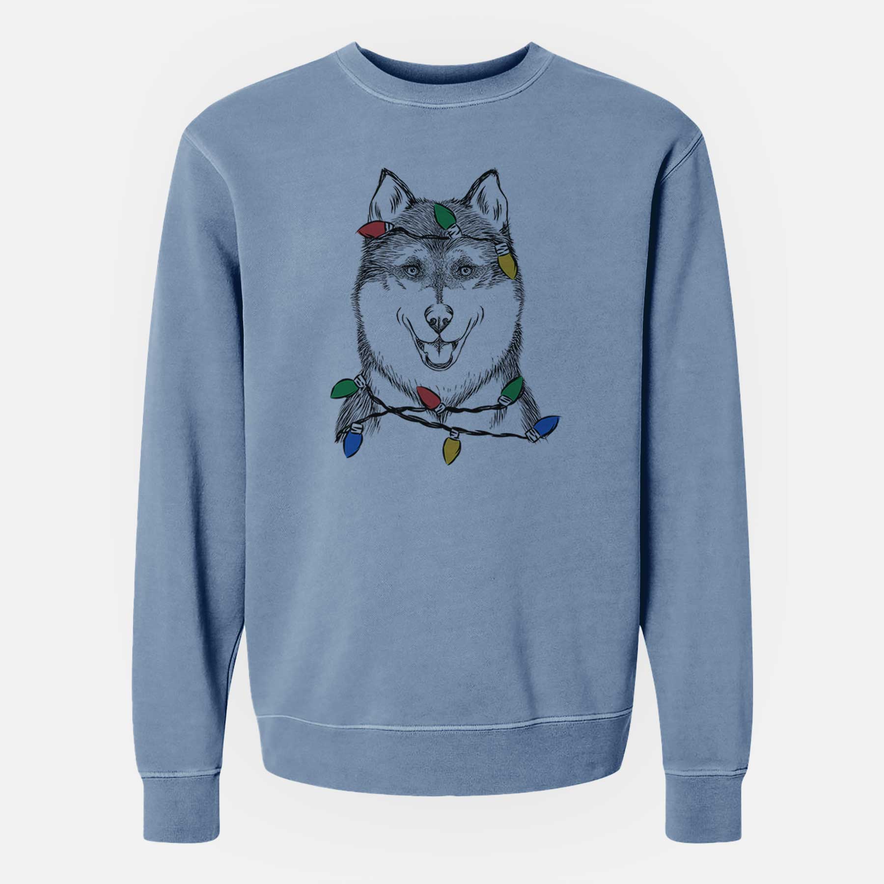 Christmas Lights Koda the Siberian Husky - Unisex Pigment Dyed Crew Sweatshirt