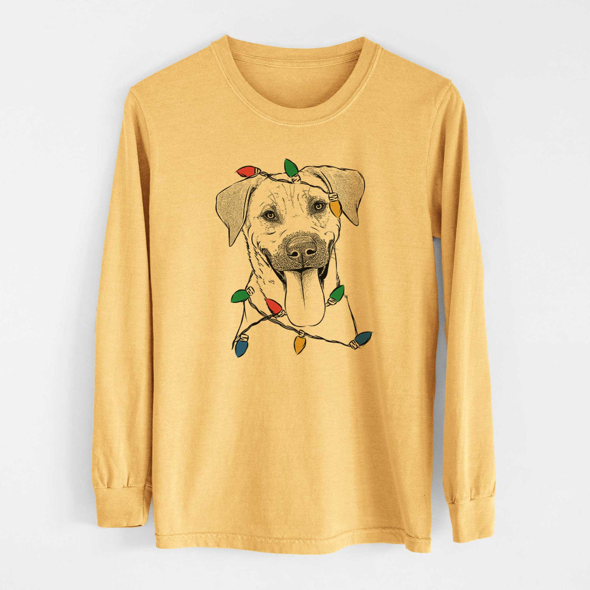 Christmas Lights Koda the Black Mouth Cur - Heavyweight 100% Cotton Long Sleeve