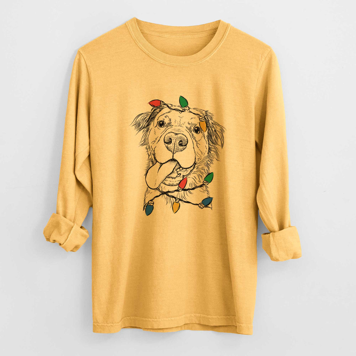 Christmas Lights Koda the Pitbull Chow Mix - Heavyweight 100% Cotton Long Sleeve