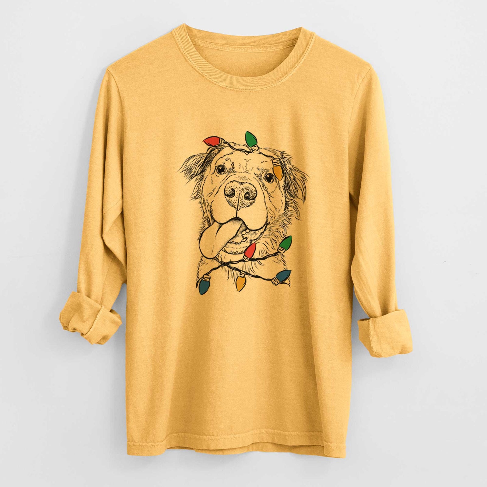 Christmas Lights Koda the Pitbull Chow Mix - Heavyweight 100% Cotton Long Sleeve