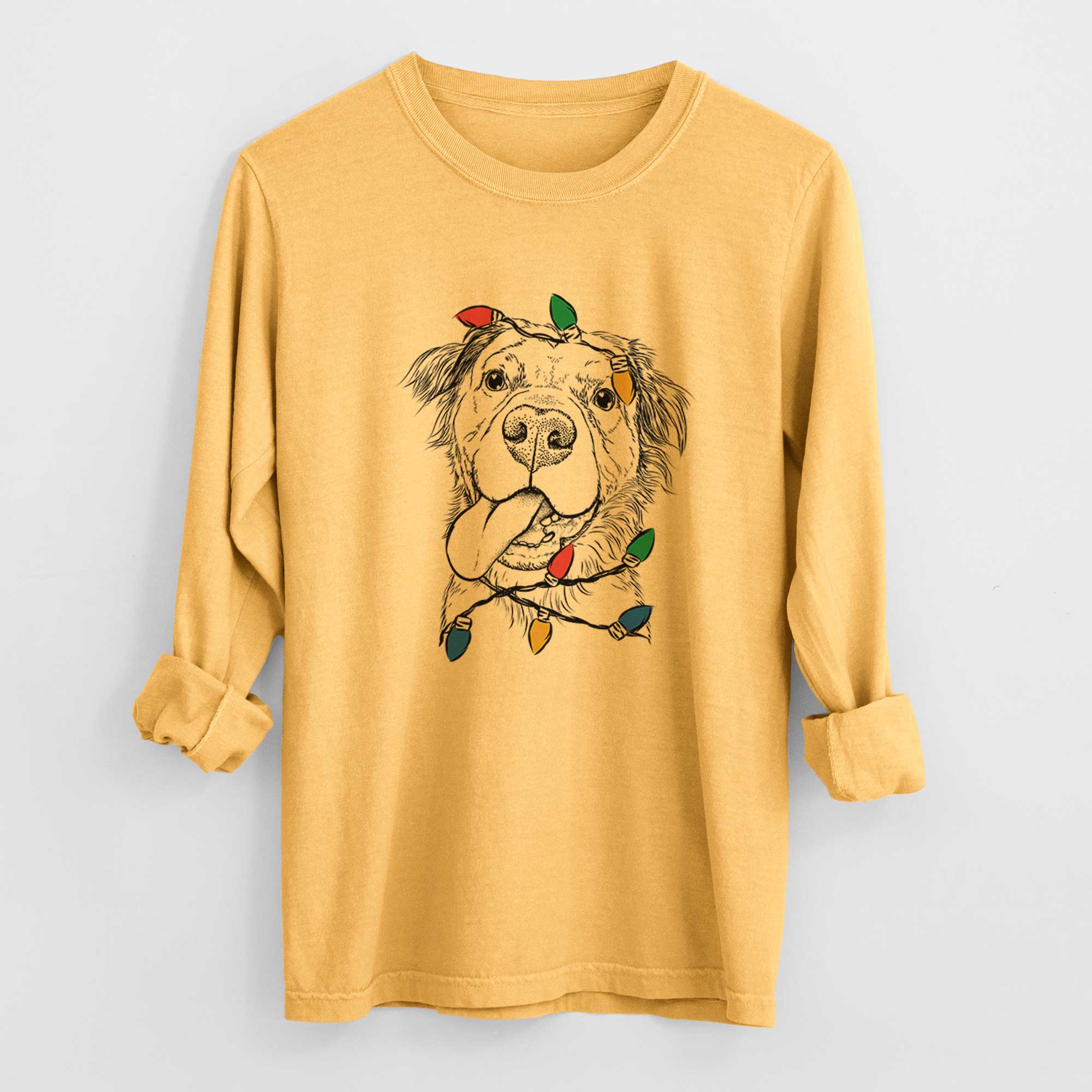 Christmas Lights Koda the Pitbull Chow Mix - Heavyweight 100% Cotton Long Sleeve