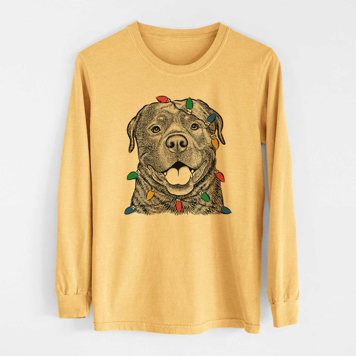 Christmas Lights Kojak the Rottweiler - Heavyweight 100% Cotton Long Sleeve