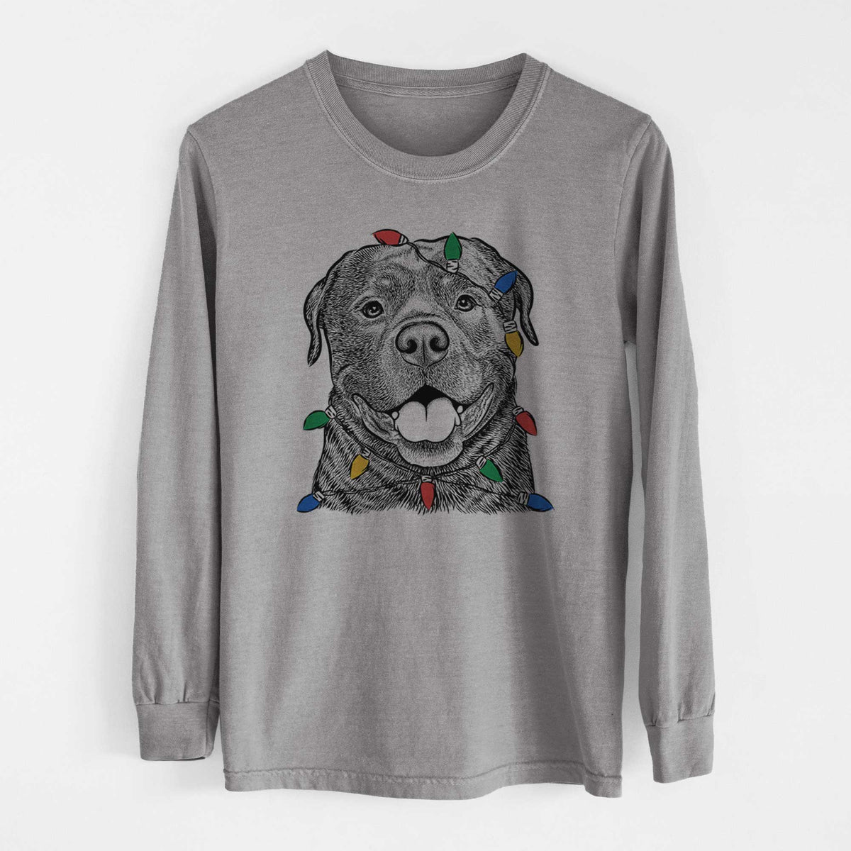 Christmas Lights Kojak the Rottweiler - Heavyweight 100% Cotton Long Sleeve