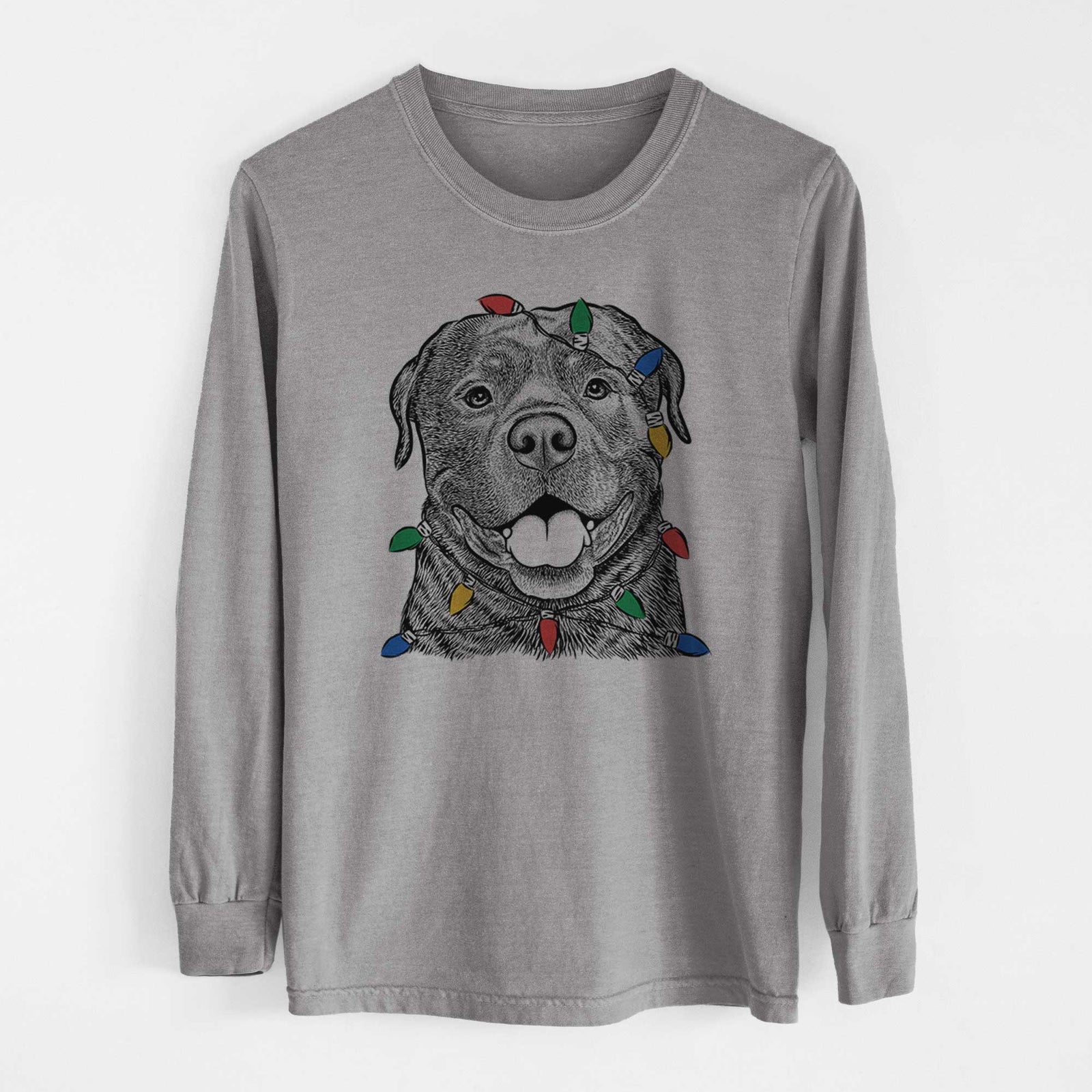 Christmas Lights Kojak the Rottweiler - Heavyweight 100% Cotton Long Sleeve