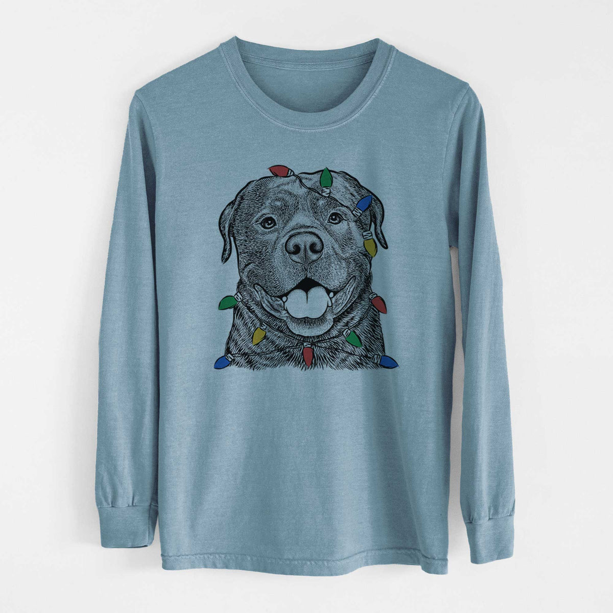 Christmas Lights Kojak the Rottweiler - Heavyweight 100% Cotton Long Sleeve