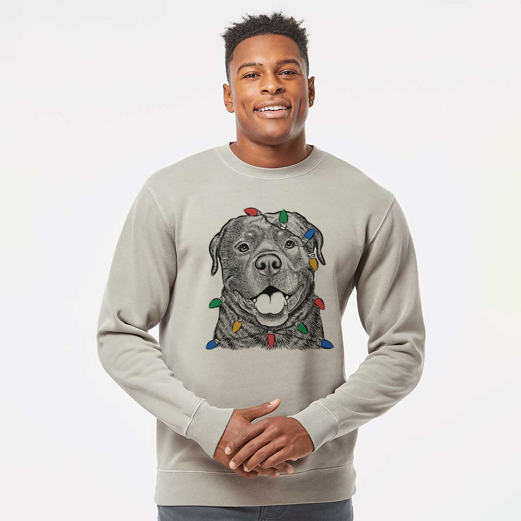 Christmas Lights Kojak the Rottweiler - Unisex Pigment Dyed Crew Sweatshirt