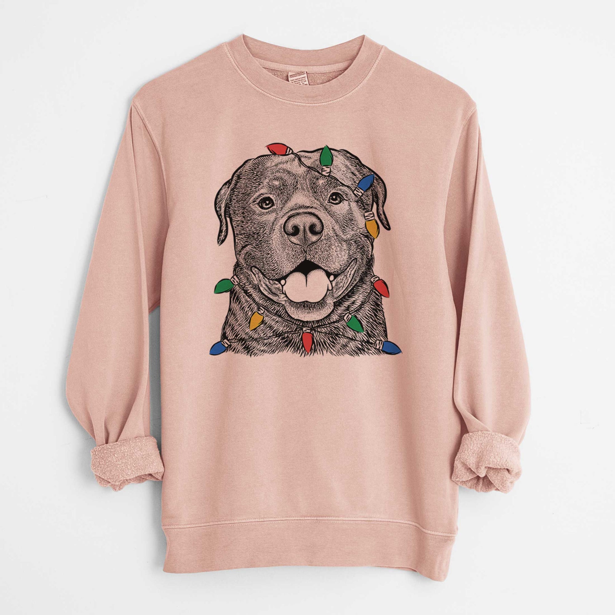 Christmas Lights Kojak the Rottweiler - Unisex Pigment Dyed Crew Sweatshirt