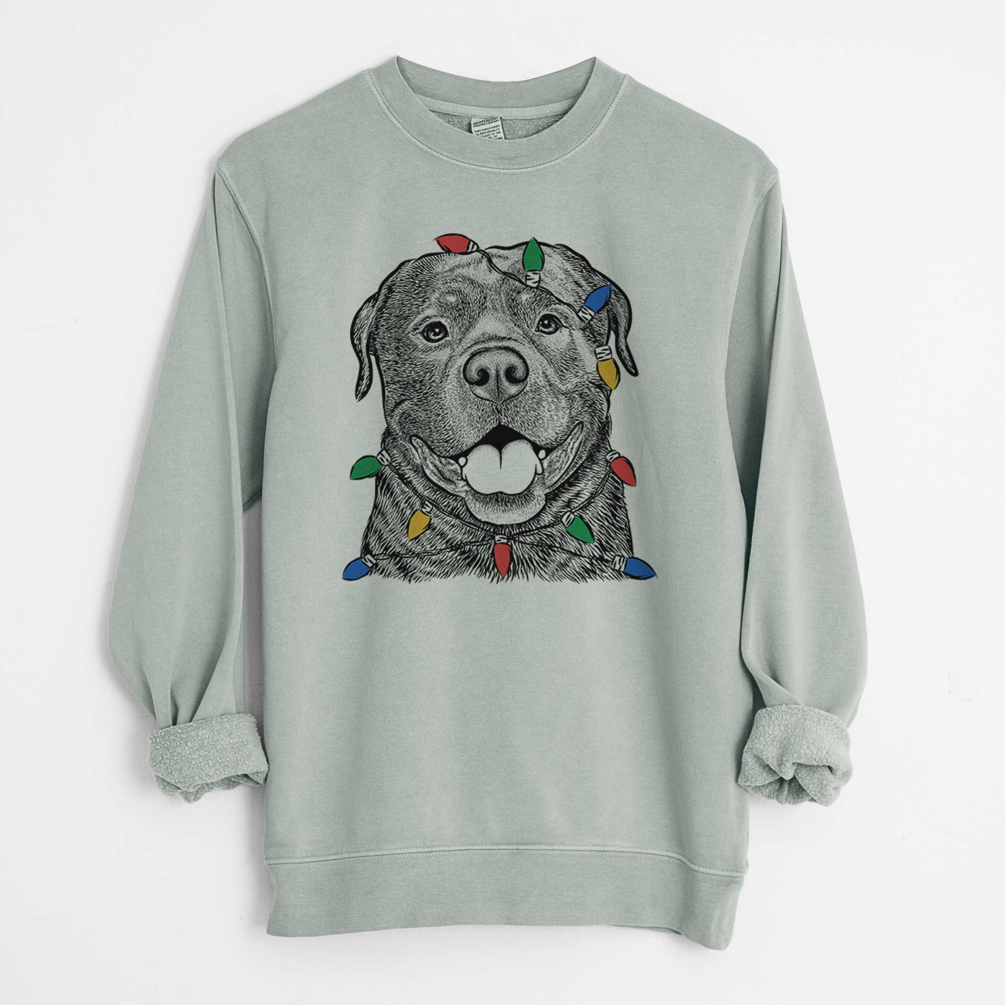 Christmas Lights Kojak the Rottweiler - Unisex Pigment Dyed Crew Sweatshirt