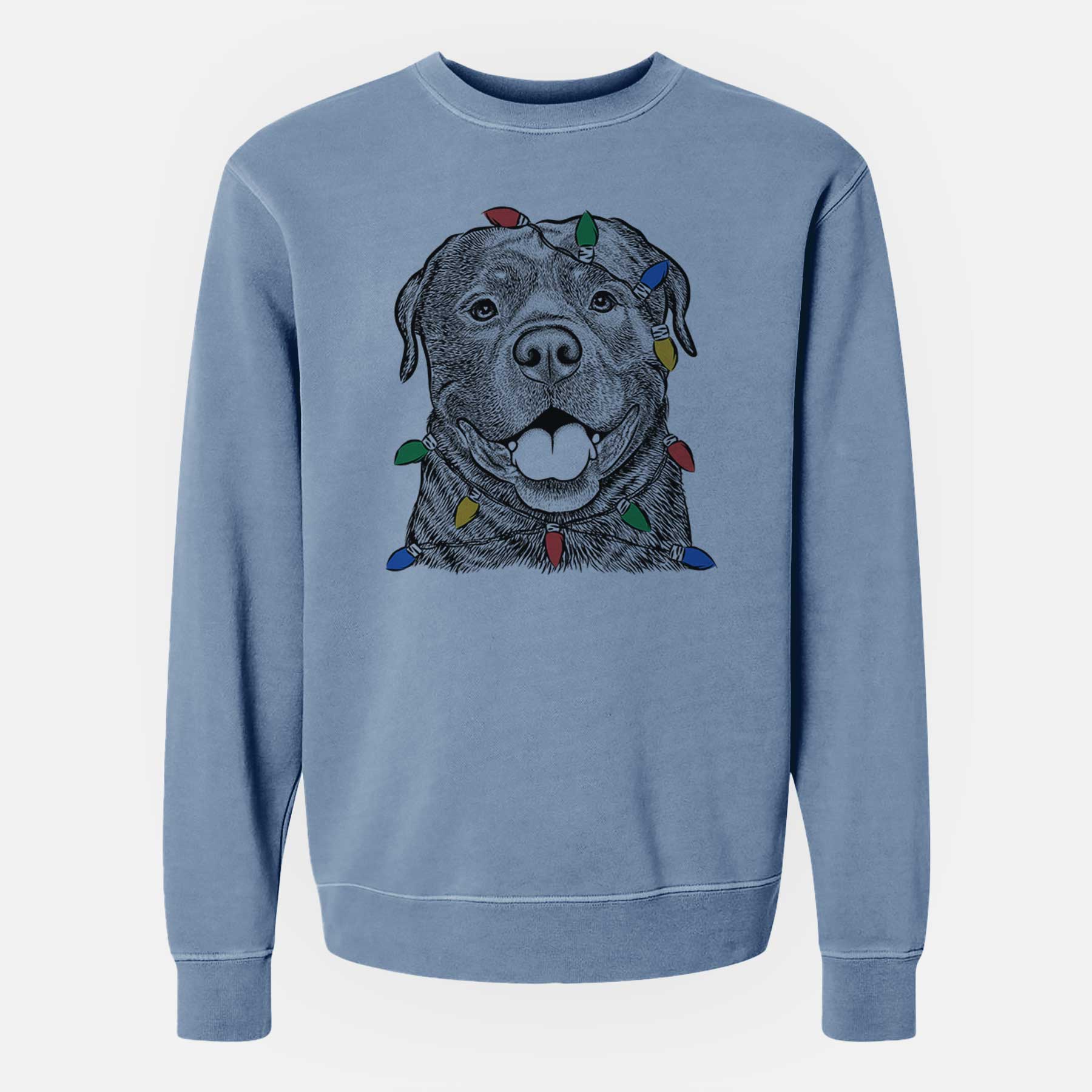 Christmas Lights Kojak the Rottweiler - Unisex Pigment Dyed Crew Sweatshirt