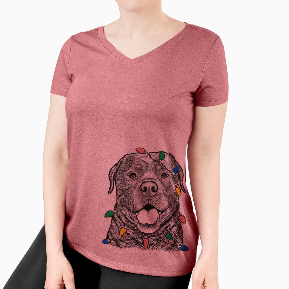 Christmas Lights Kojak the Rottweiler - Women's V-neck Shirt