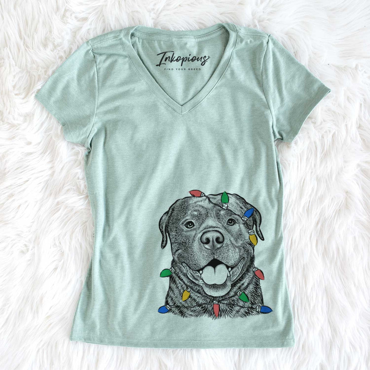 Christmas Lights Kojak the Rottweiler - Women&#39;s V-neck Shirt