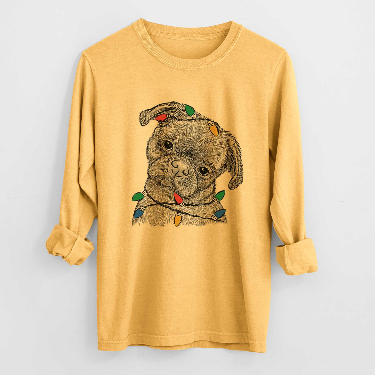 Christmas Lights Koko the Shih Tzu - Heavyweight 100% Cotton Long Sleeve