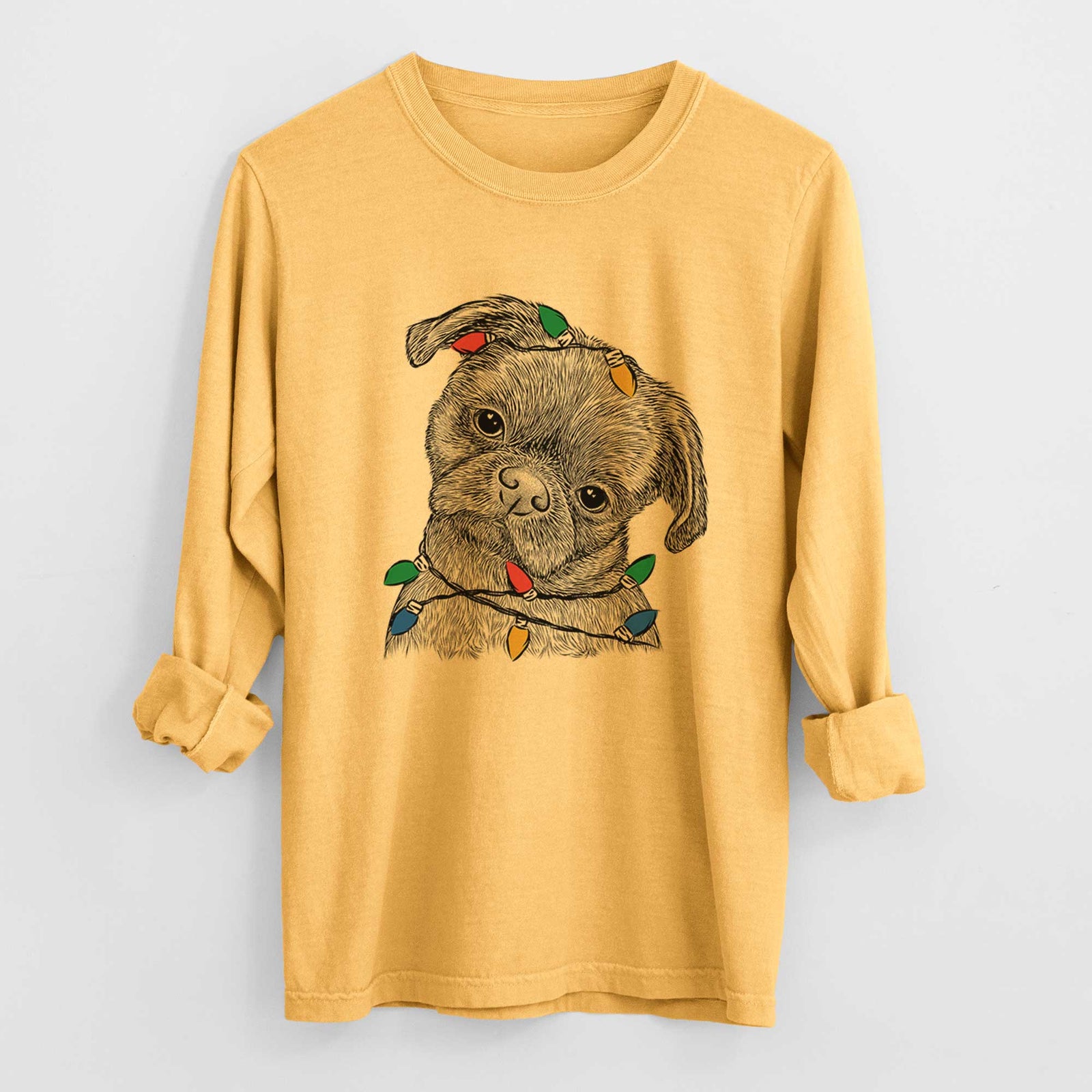 Christmas Lights Koko the Shih Tzu - Heavyweight 100% Cotton Long Sleeve