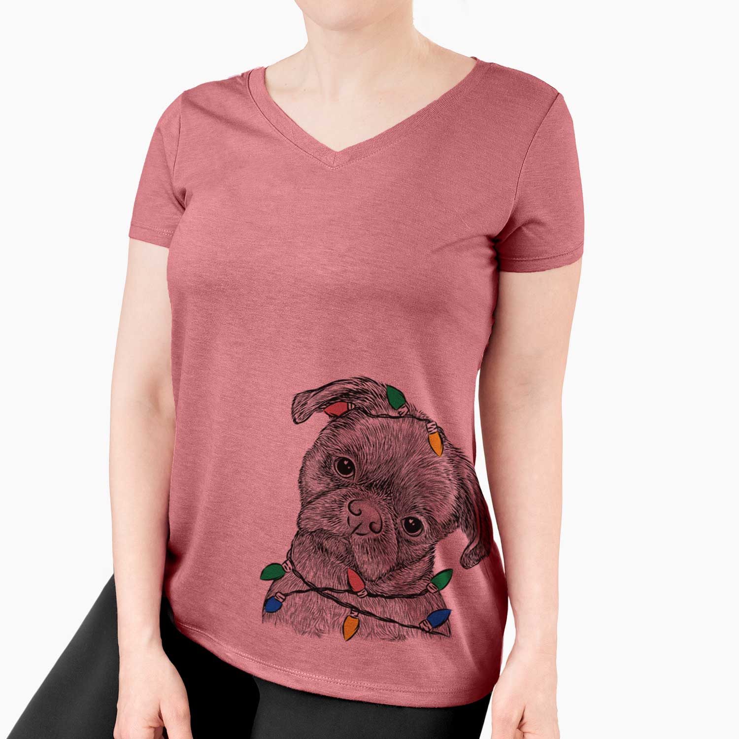 Christmas Lights Koko the Shih Tzu - Women's V-neck Shirt