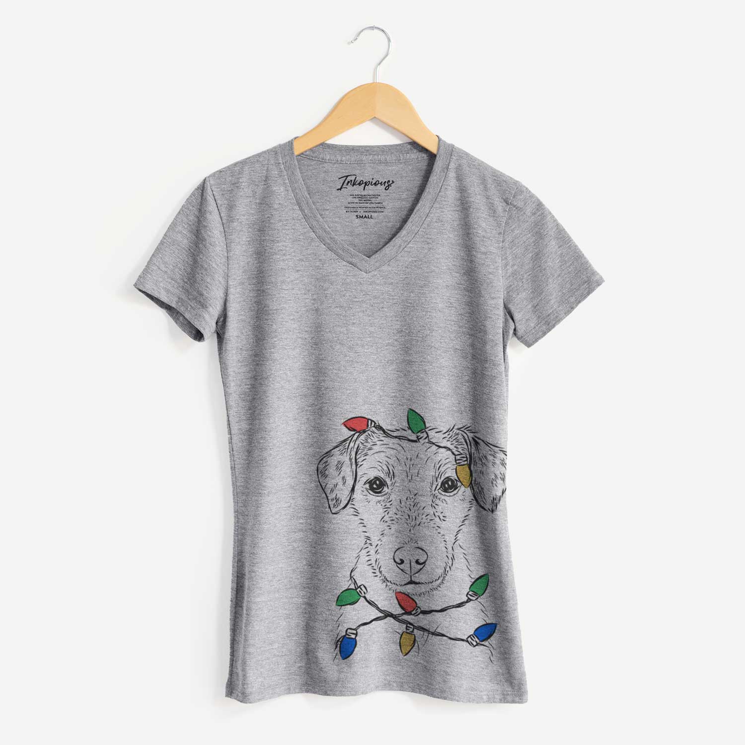 Christmas Lights Kozmo the Jack Russell Terrier - Women's V-neck Shirt