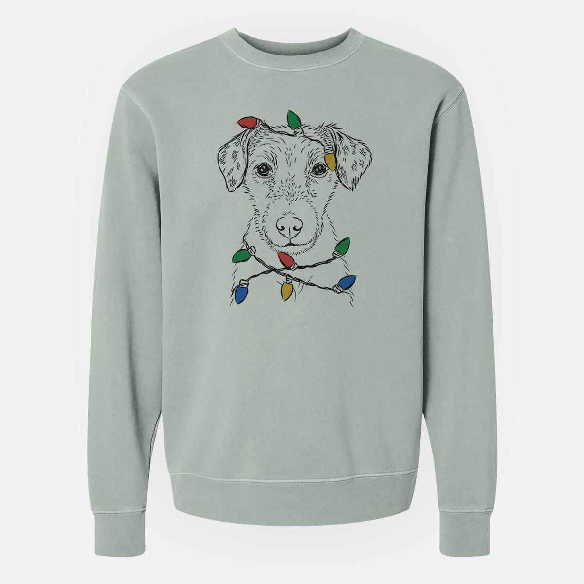 Christmas Lights Kozmo the Jack Russell Terrier - Unisex Pigment Dyed Crew Sweatshirt