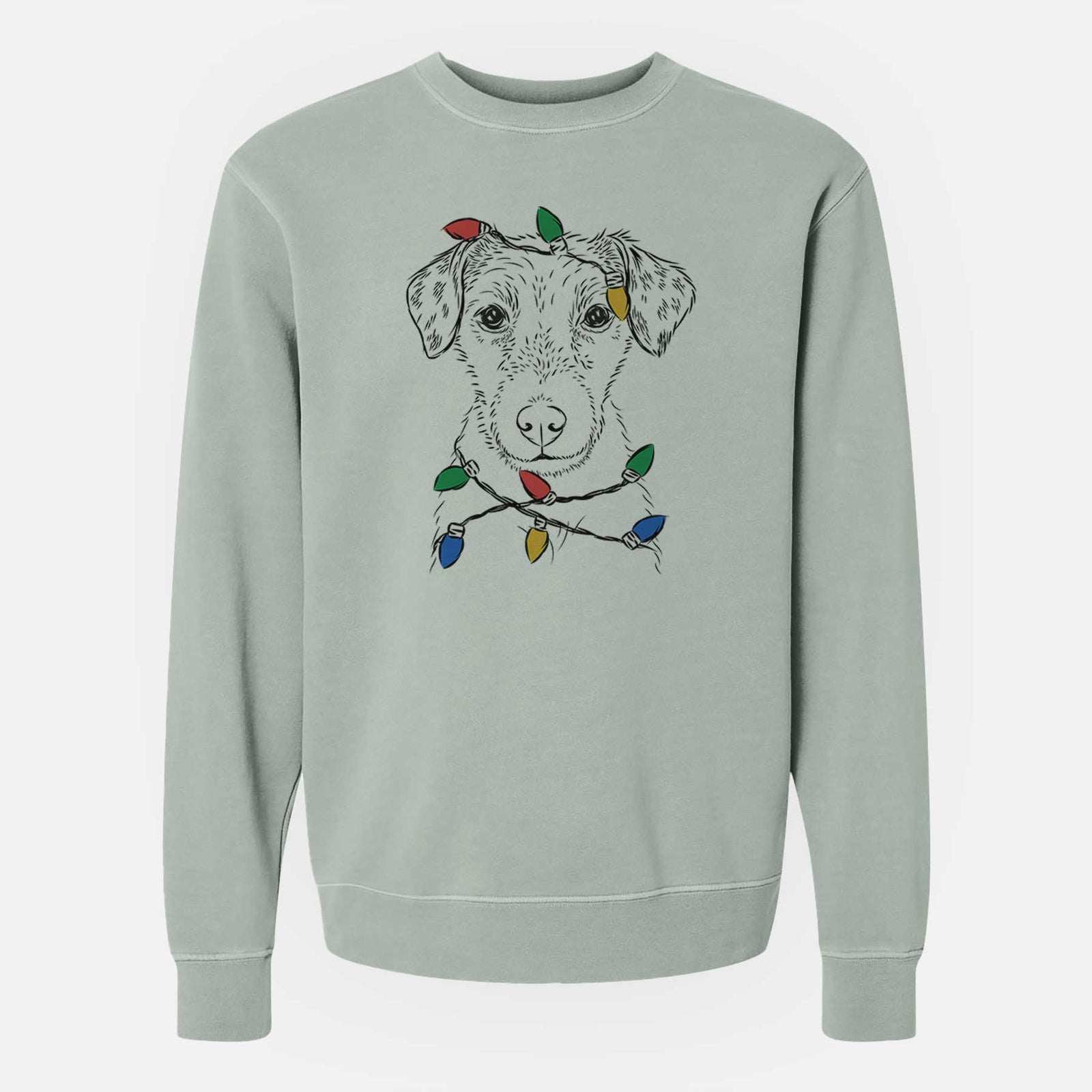 Christmas Lights Kozmo the Jack Russell Terrier - Unisex Pigment Dyed Crew Sweatshirt