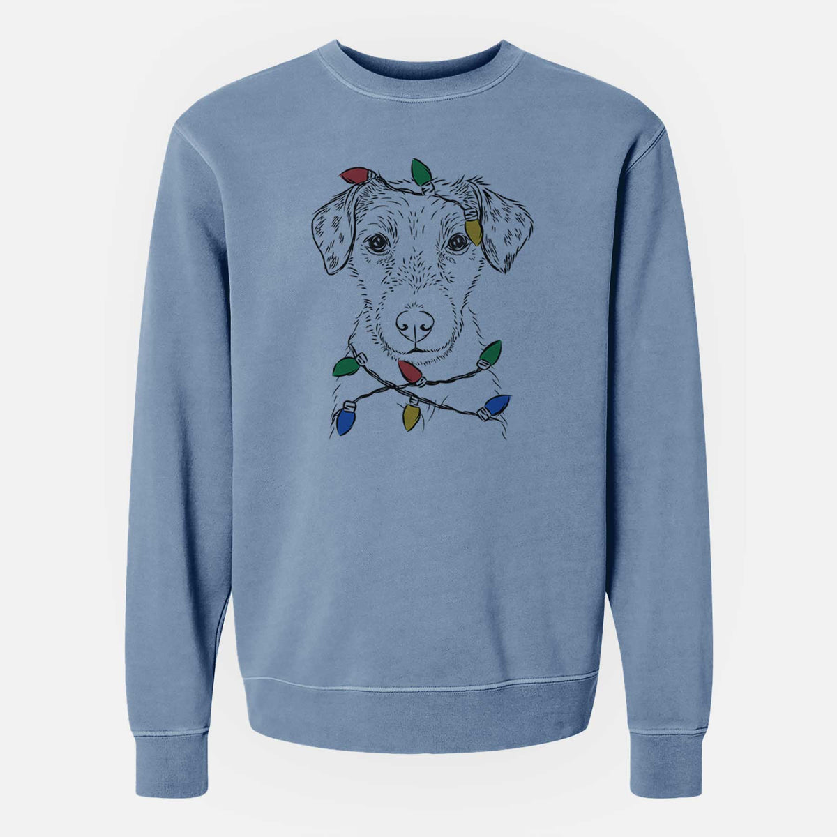 Christmas Lights Kozmo the Jack Russell Terrier - Unisex Pigment Dyed Crew Sweatshirt