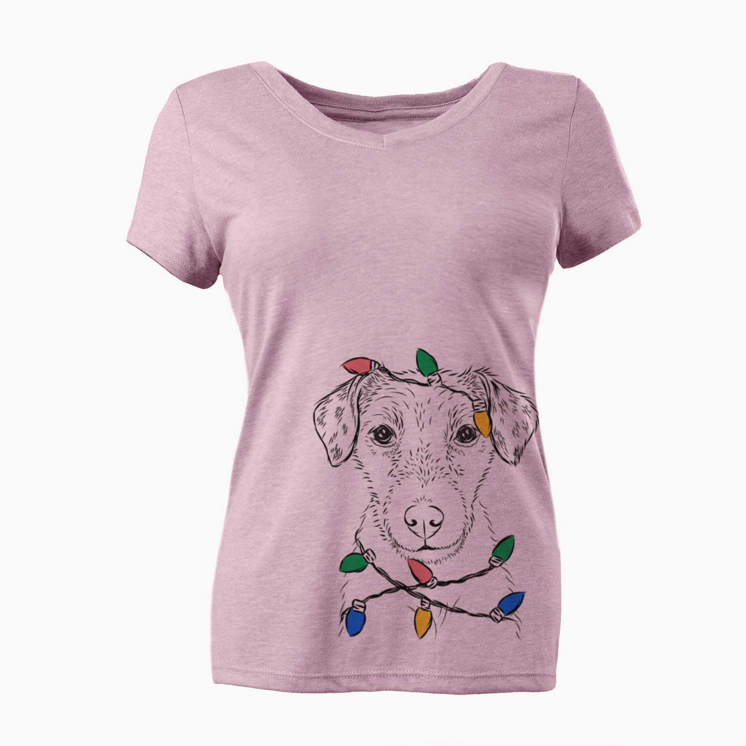 Christmas Lights Kozmo the Jack Russell Terrier - Women's V-neck Shirt