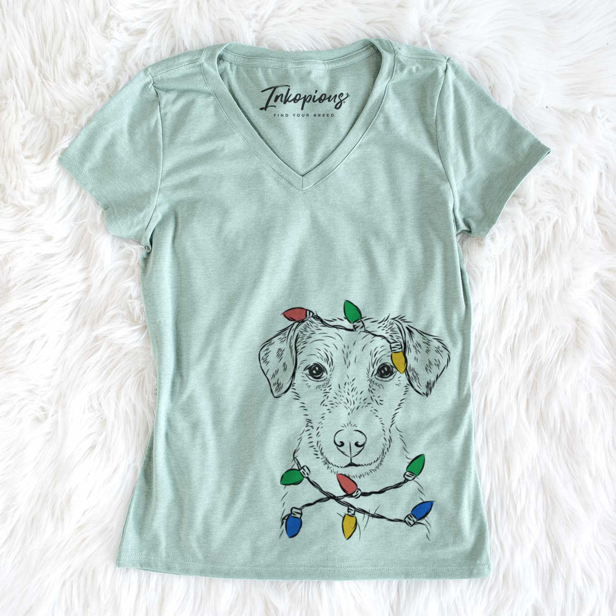 Christmas Lights Kozmo the Jack Russell Terrier - Women&#39;s V-neck Shirt