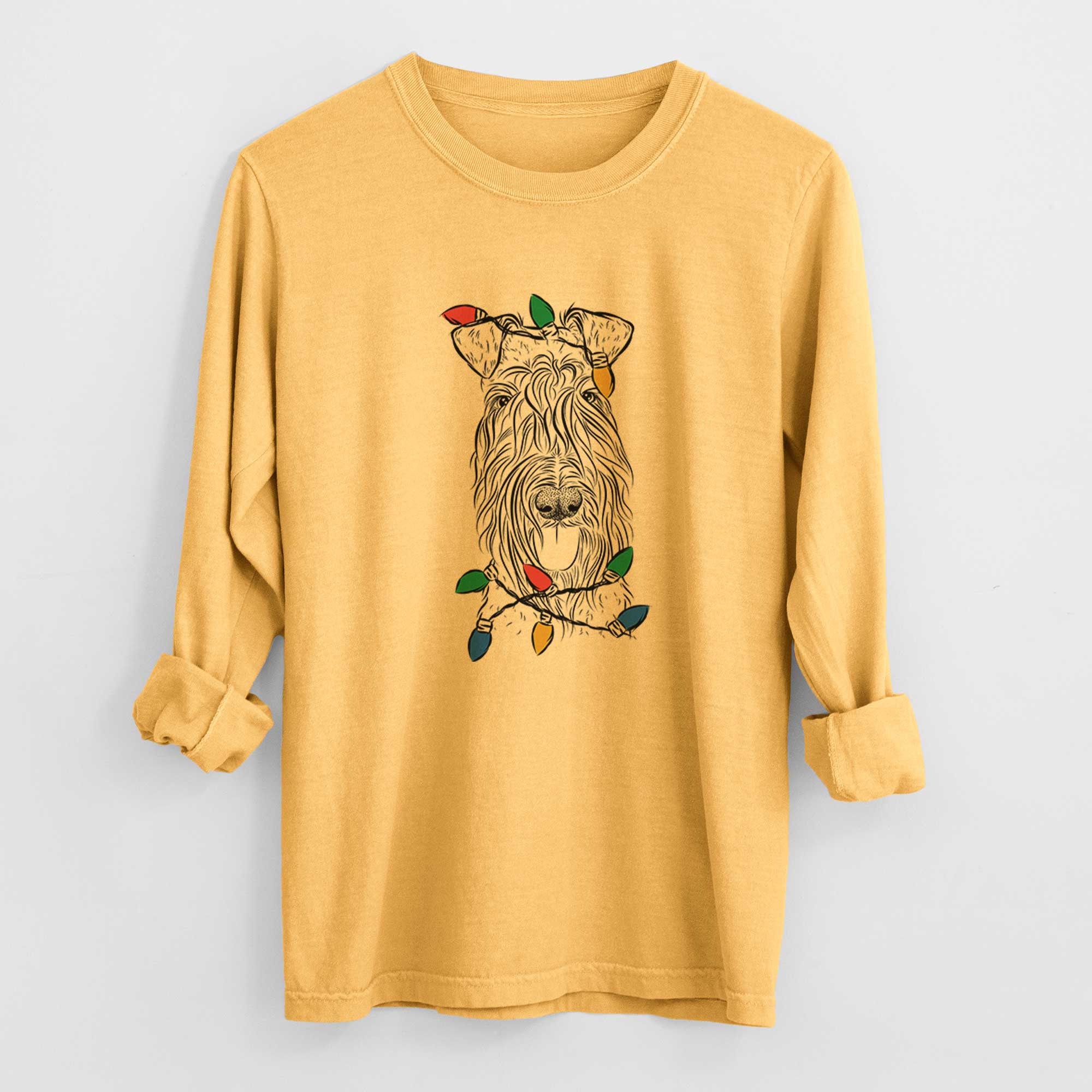 Christmas Lights Kricket the Kerry Blue Terrier - Heavyweight 100% Cotton Long Sleeve