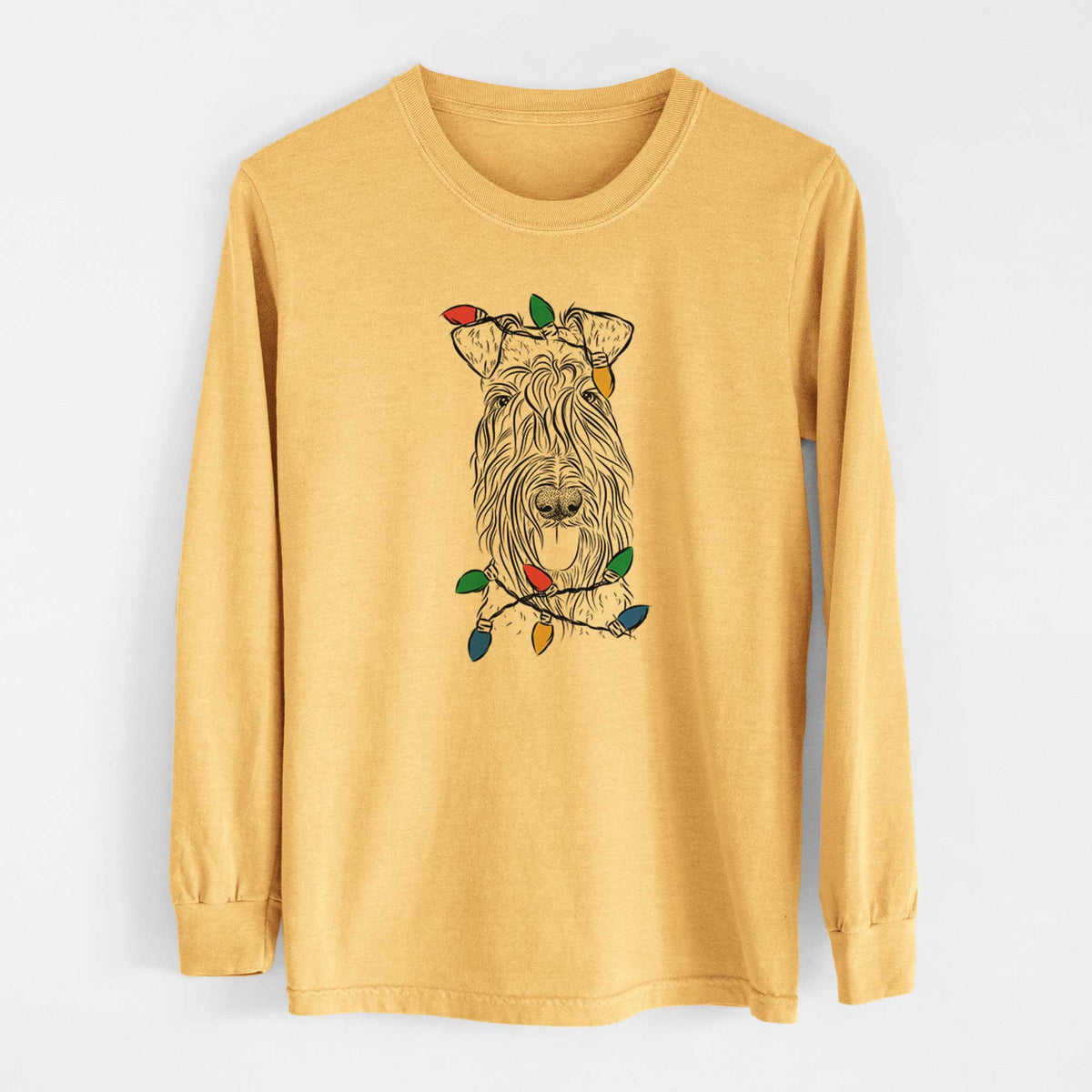 Christmas Lights Kricket the Kerry Blue Terrier - Heavyweight 100% Cotton Long Sleeve