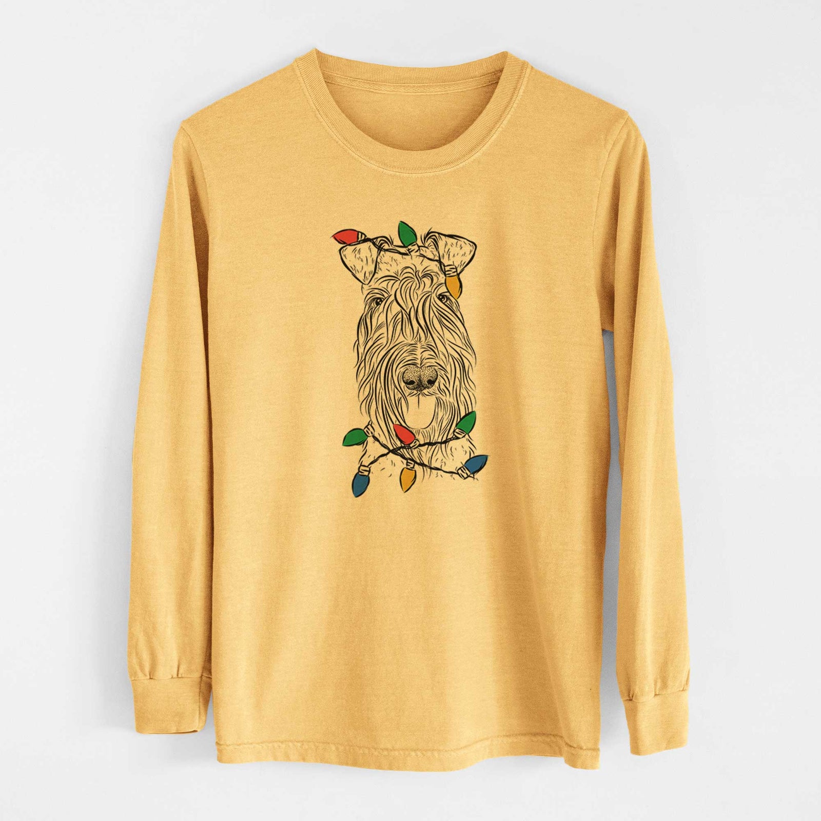 Christmas Lights Kricket the Kerry Blue Terrier - Heavyweight 100% Cotton Long Sleeve