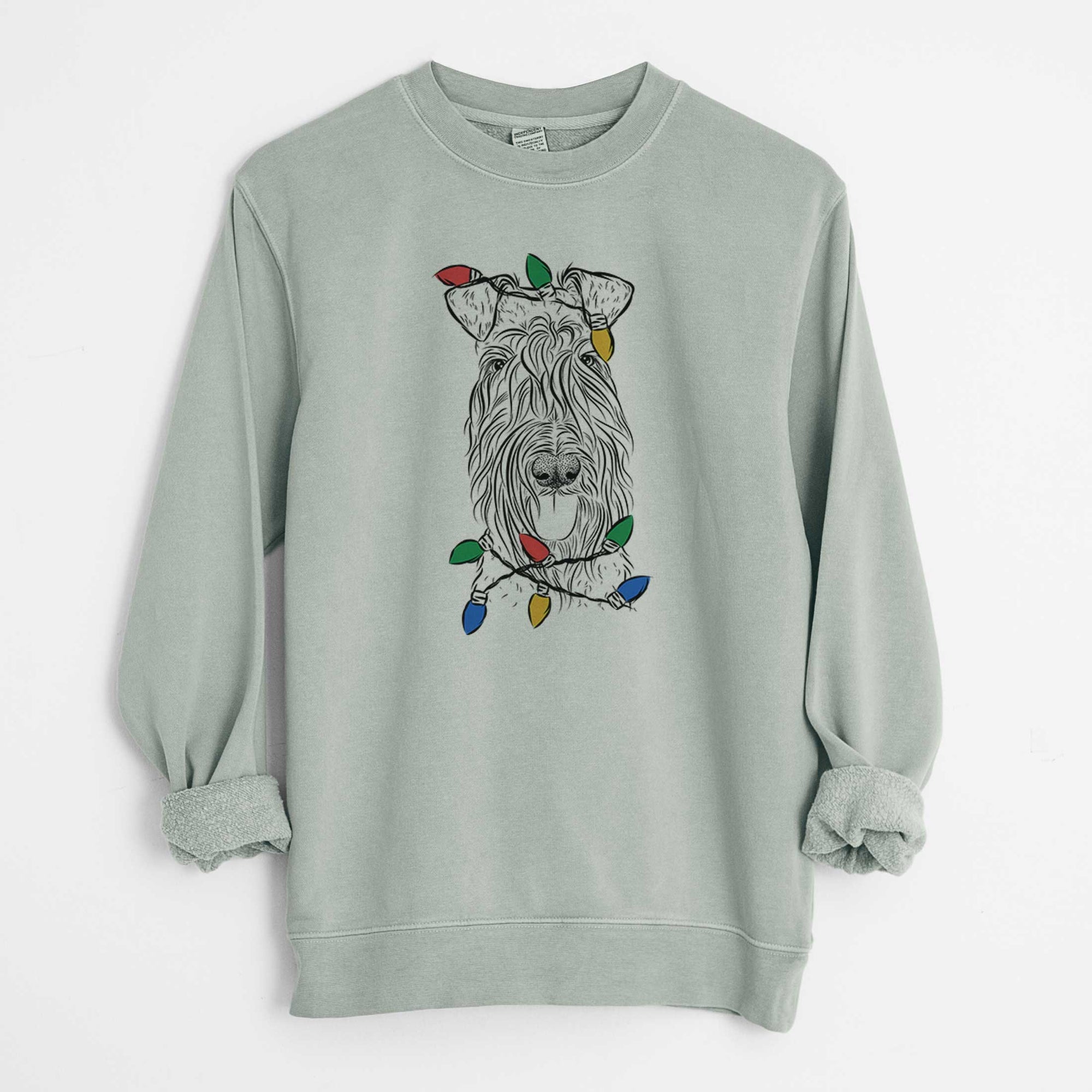 Christmas Lights Kricket the Kerry Blue Terrier - Unisex Pigment Dyed Crew Sweatshirt