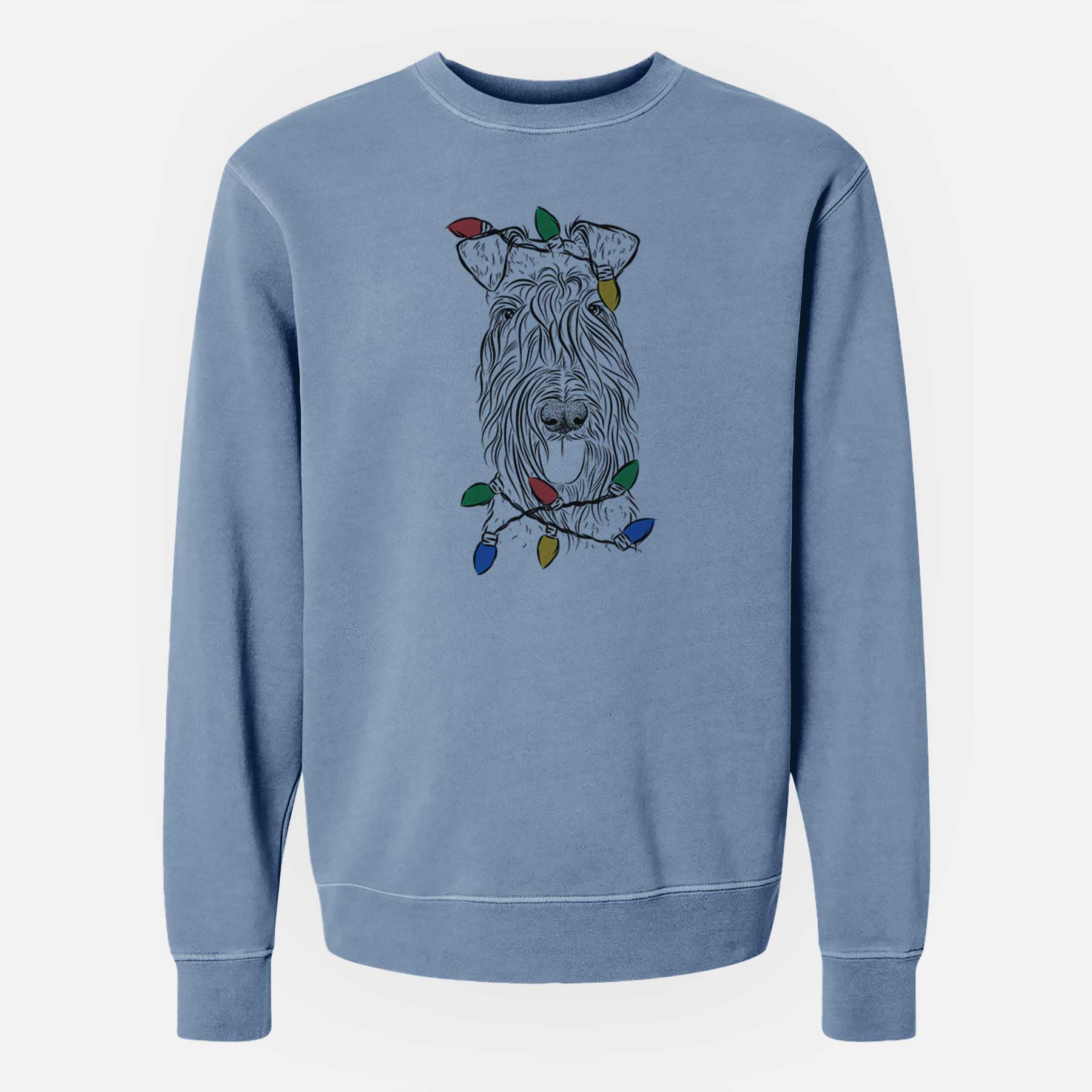 Christmas Lights Kricket the Kerry Blue Terrier - Unisex Pigment Dyed Crew Sweatshirt