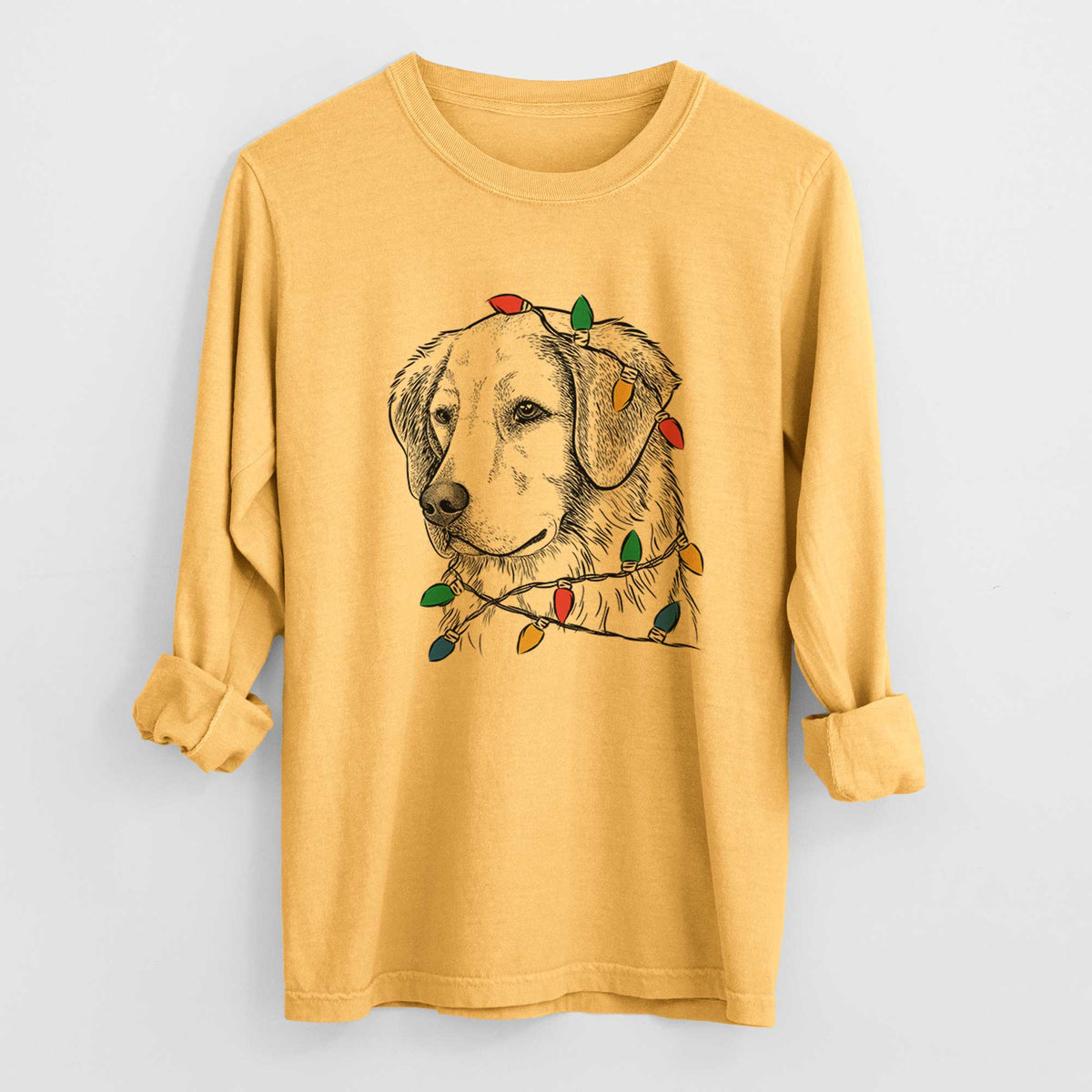 Christmas Lights Kula the Golden Retriever - Heavyweight 100% Cotton Long Sleeve