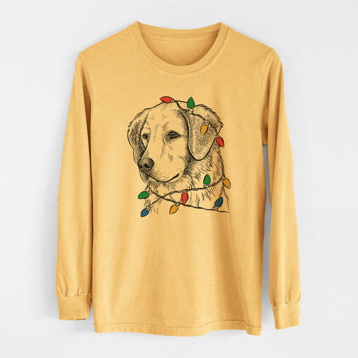 Christmas Lights Kula the Golden Retriever - Heavyweight 100% Cotton Long Sleeve