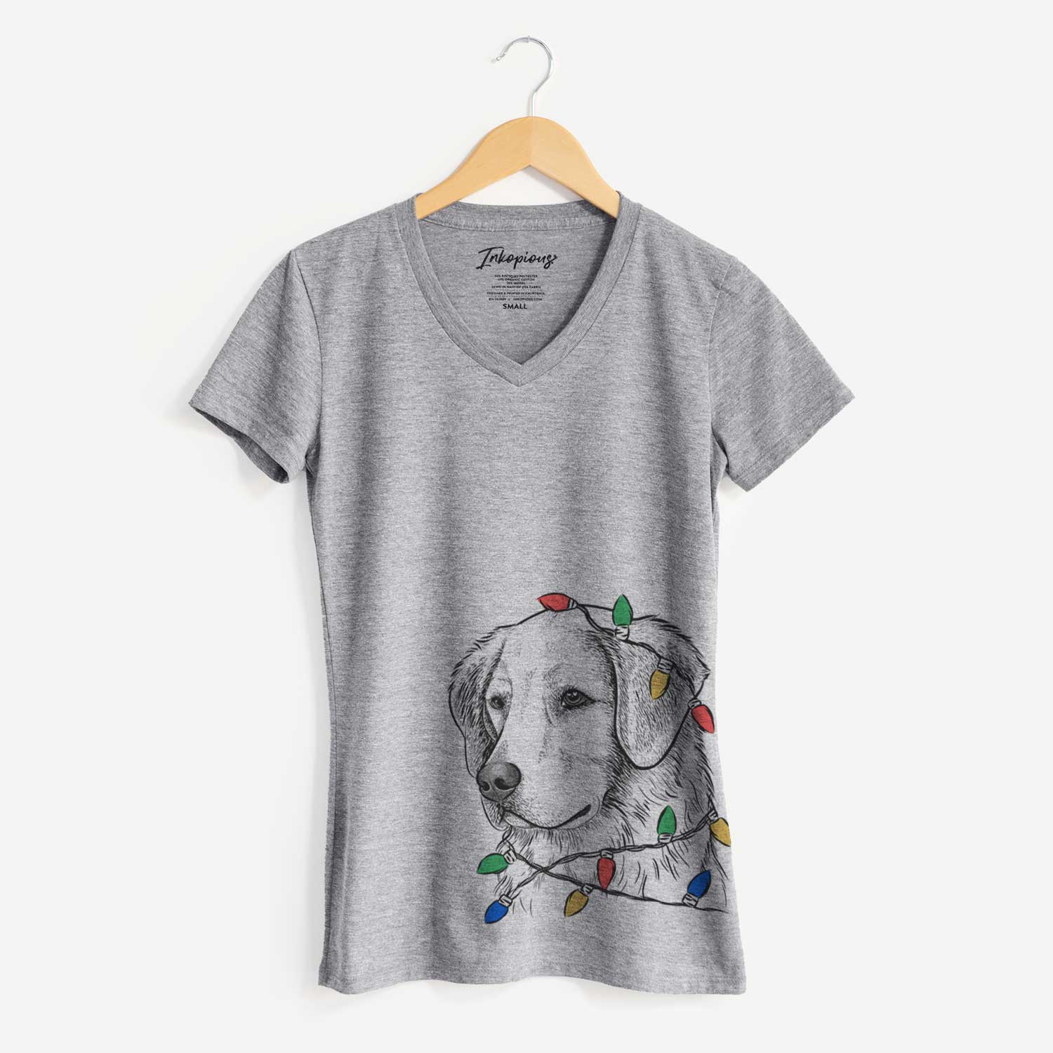 Christmas Lights Kula the Golden Retriever - Women's V-neck Shirt