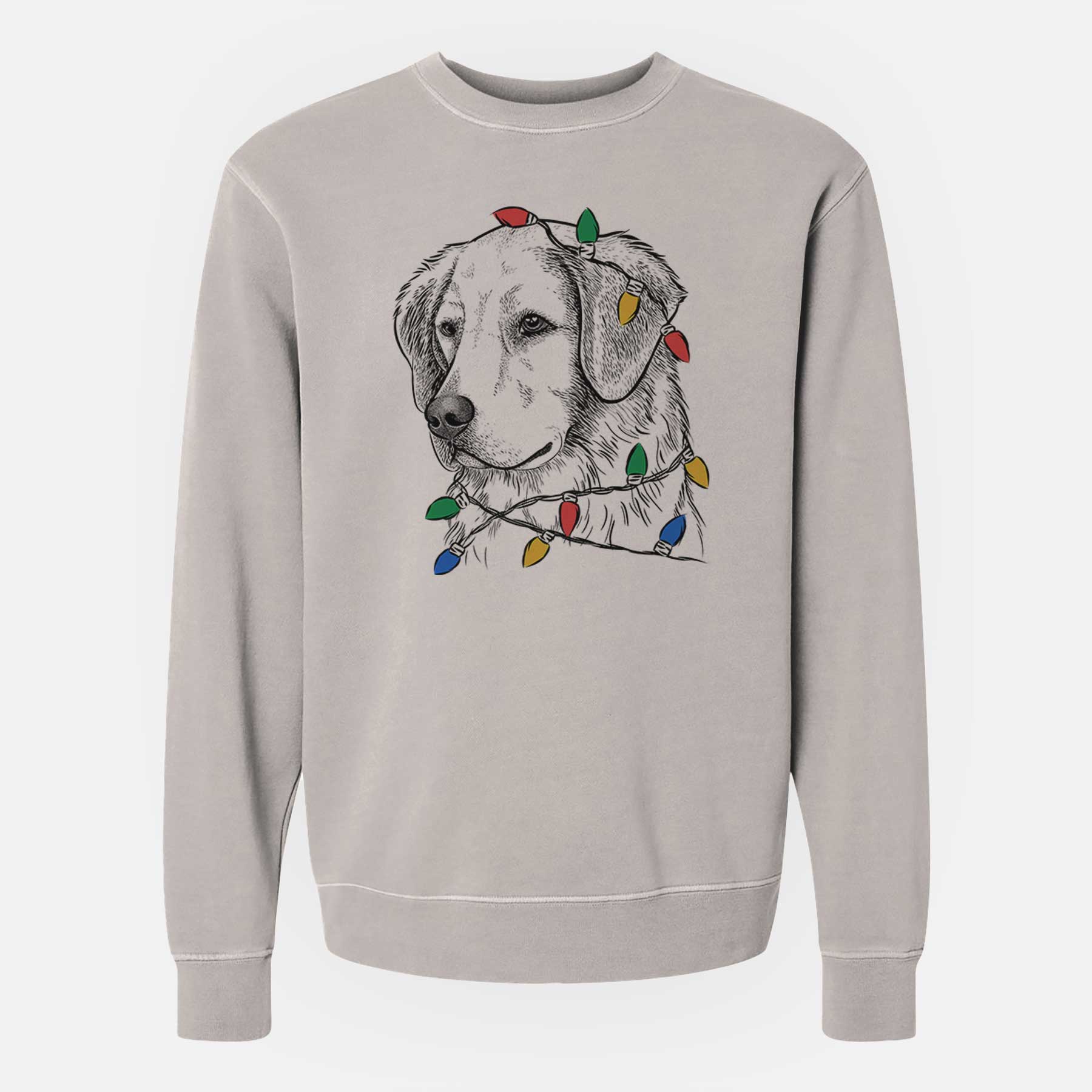 Christmas Lights Kula the Golden Retriever - Unisex Pigment Dyed Crew Sweatshirt