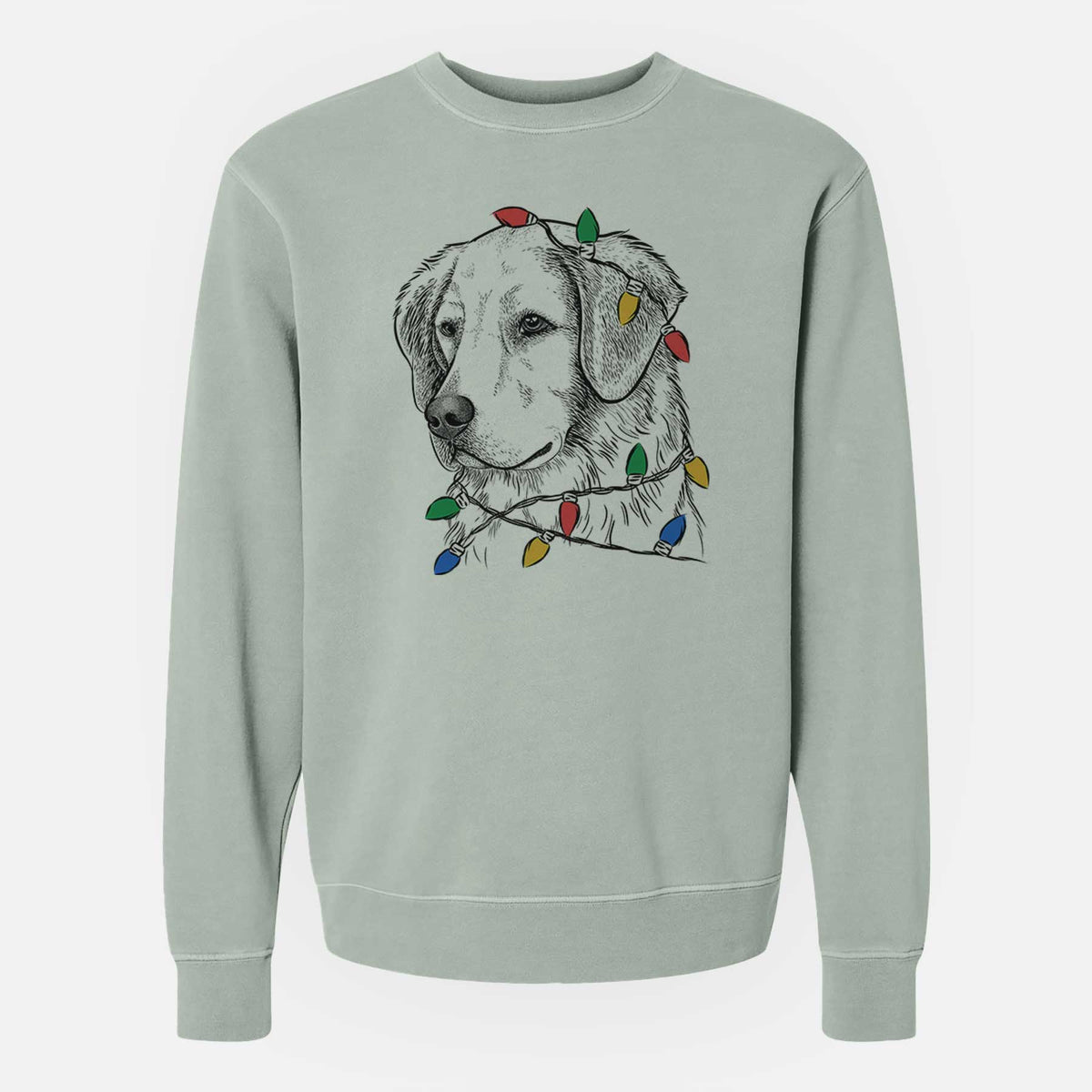 Christmas Lights Kula the Golden Retriever - Unisex Pigment Dyed Crew Sweatshirt