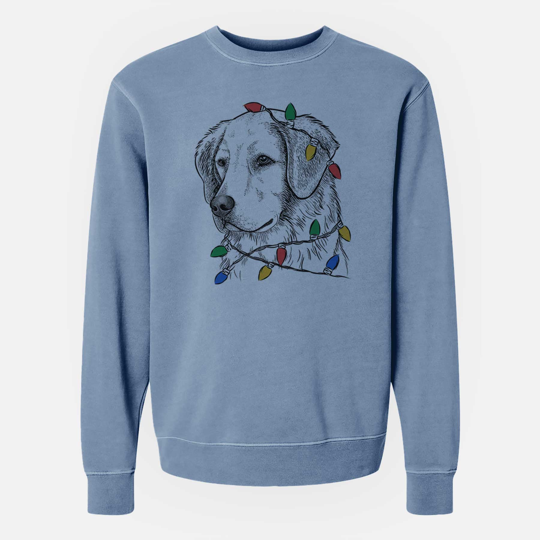 Christmas Lights Kula the Golden Retriever - Unisex Pigment Dyed Crew Sweatshirt