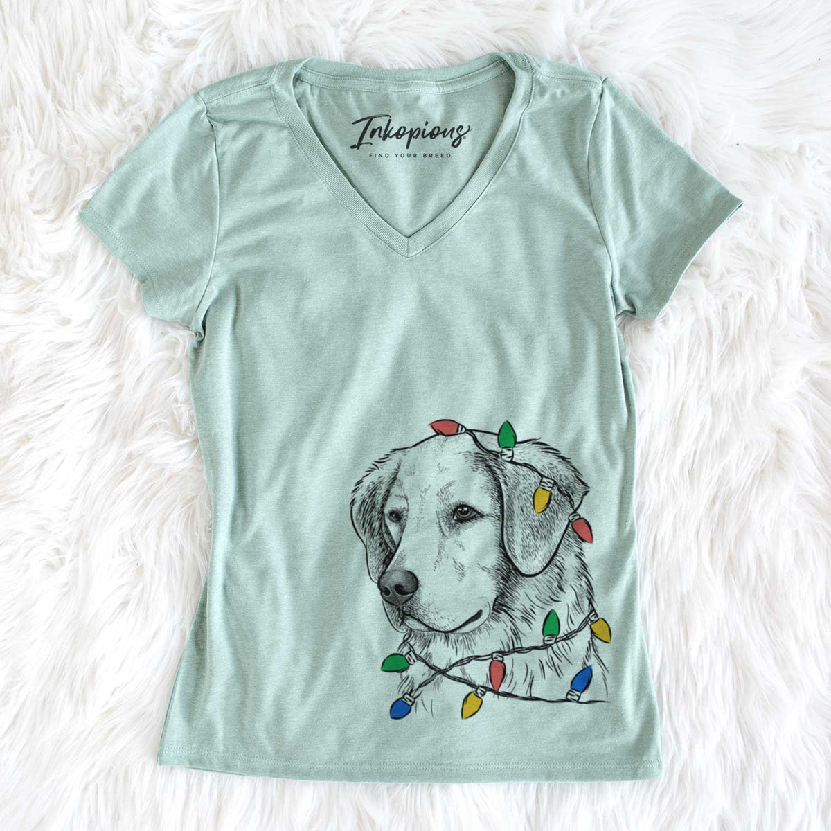 Christmas Lights Kula the Golden Retriever - Women&#39;s V-neck Shirt