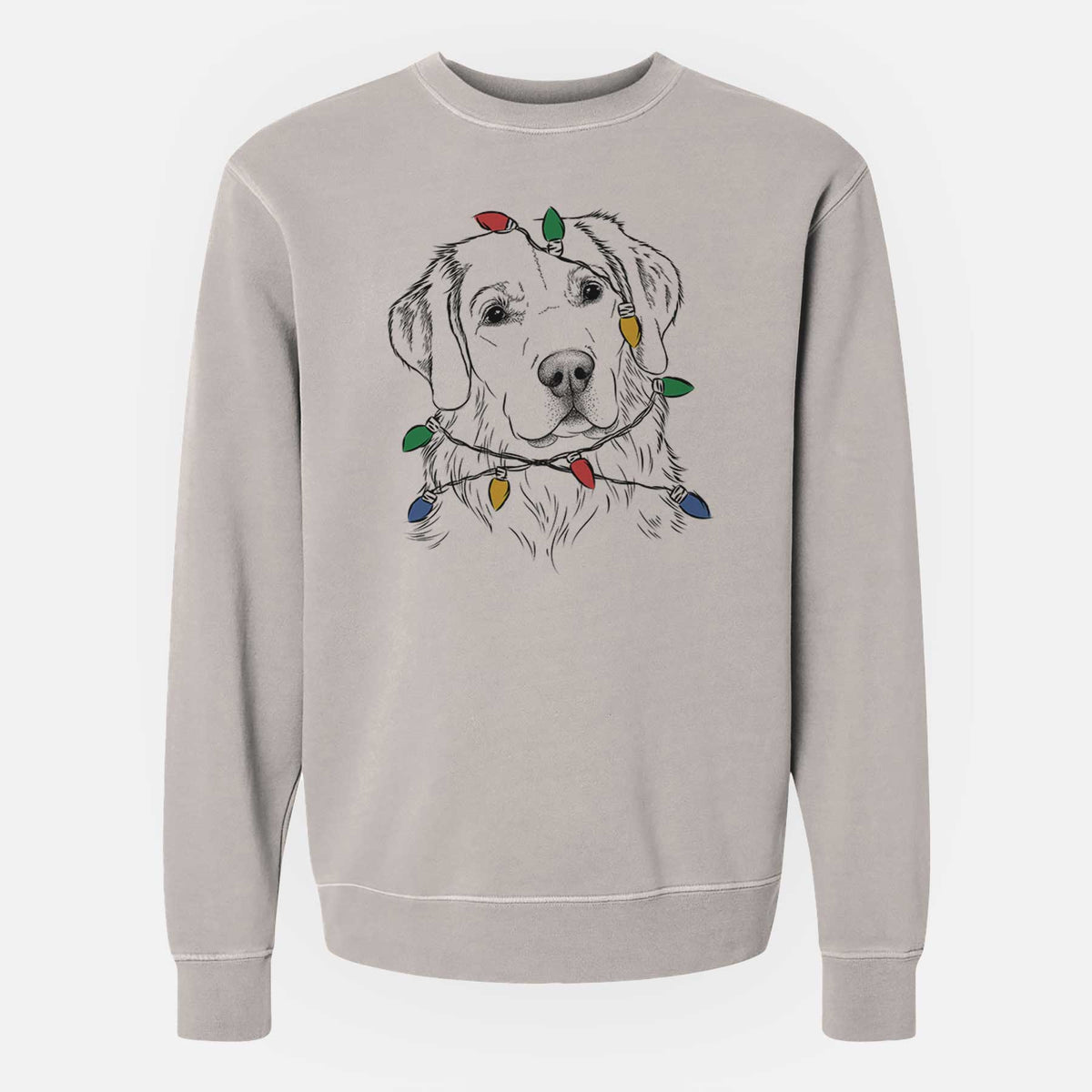 Christmas Lights Kula the Golden Retriever - Unisex Pigment Dyed Crew Sweatshirt
