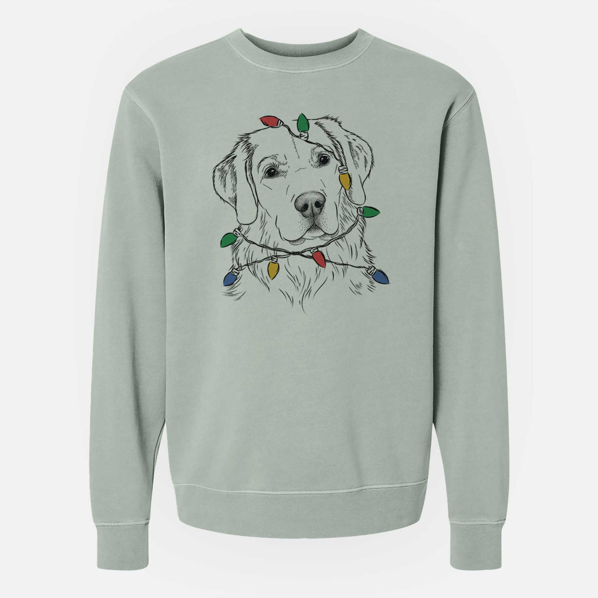 Christmas Lights Kula the Golden Retriever - Unisex Pigment Dyed Crew Sweatshirt