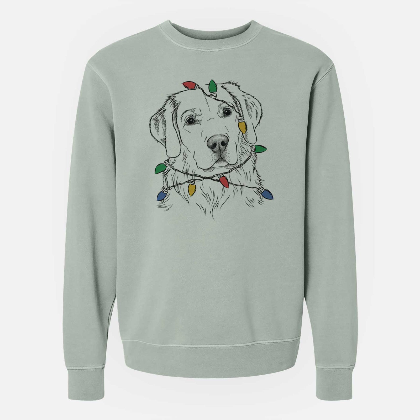 Christmas Lights Kula the Golden Retriever - Unisex Pigment Dyed Crew Sweatshirt