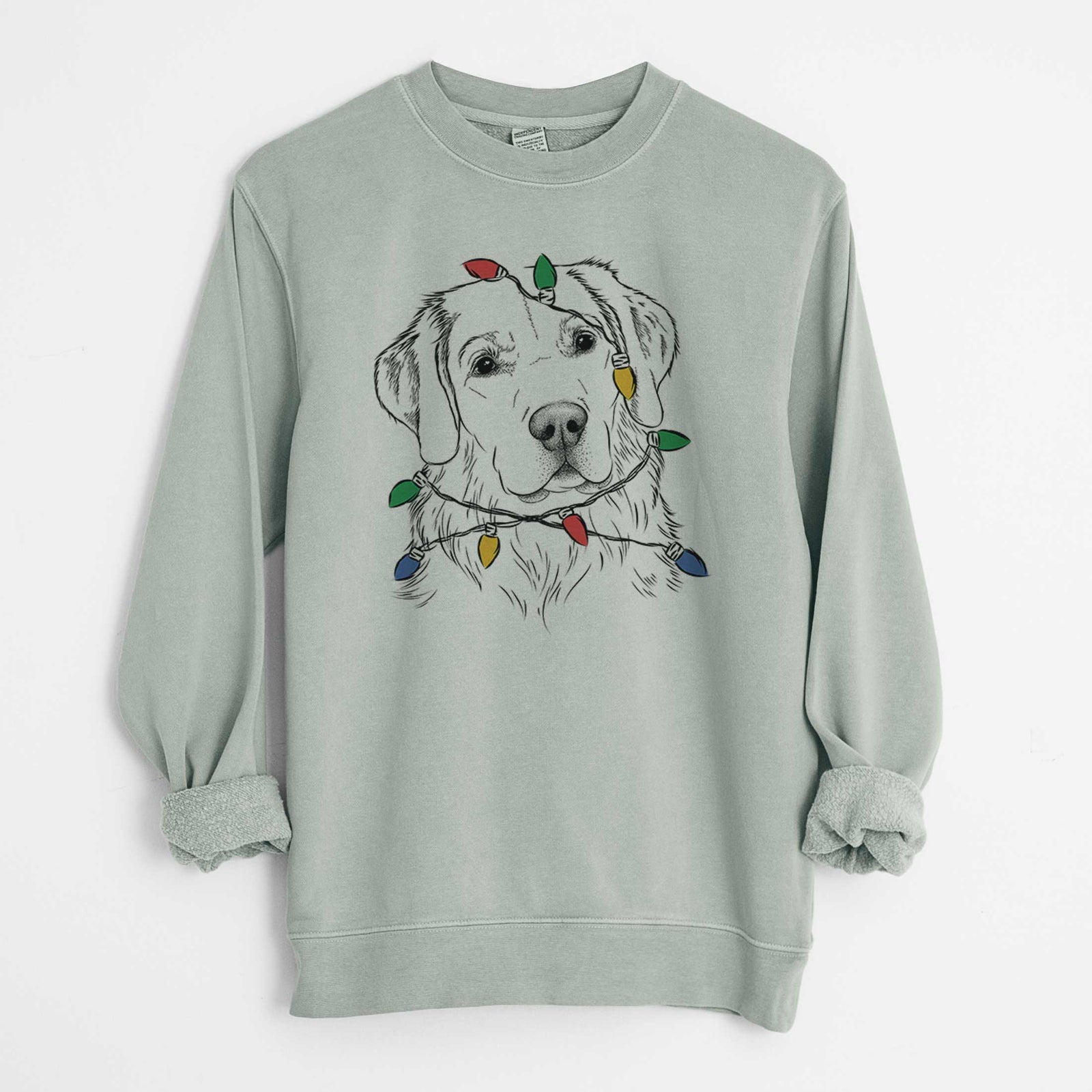 Christmas Lights Kula the Golden Retriever - Unisex Pigment Dyed Crew Sweatshirt