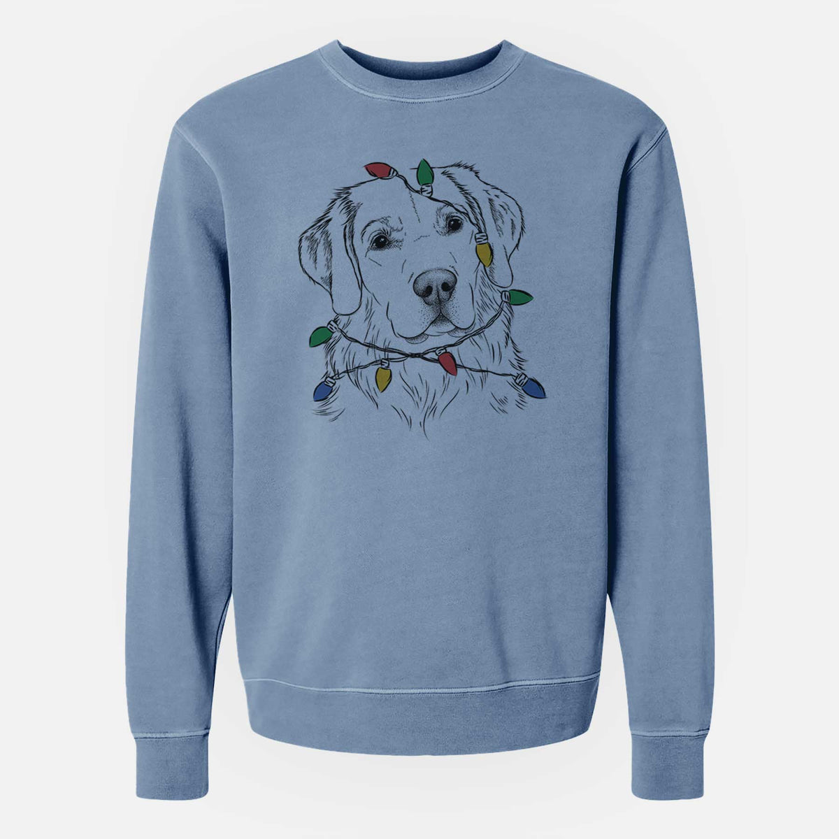 Christmas Lights Kula the Golden Retriever - Unisex Pigment Dyed Crew Sweatshirt