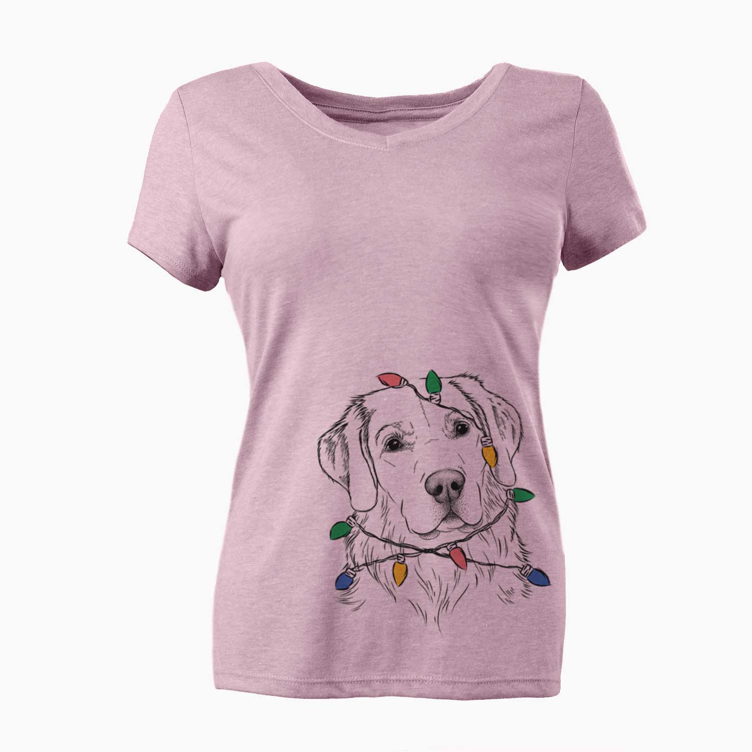 Christmas Lights Kula the Golden Retriever - Women's V-neck Shirt