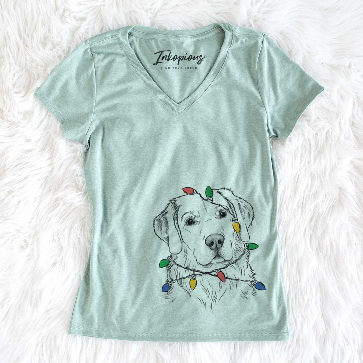 Christmas Lights Kula the Golden Retriever - Women&#39;s V-neck Shirt