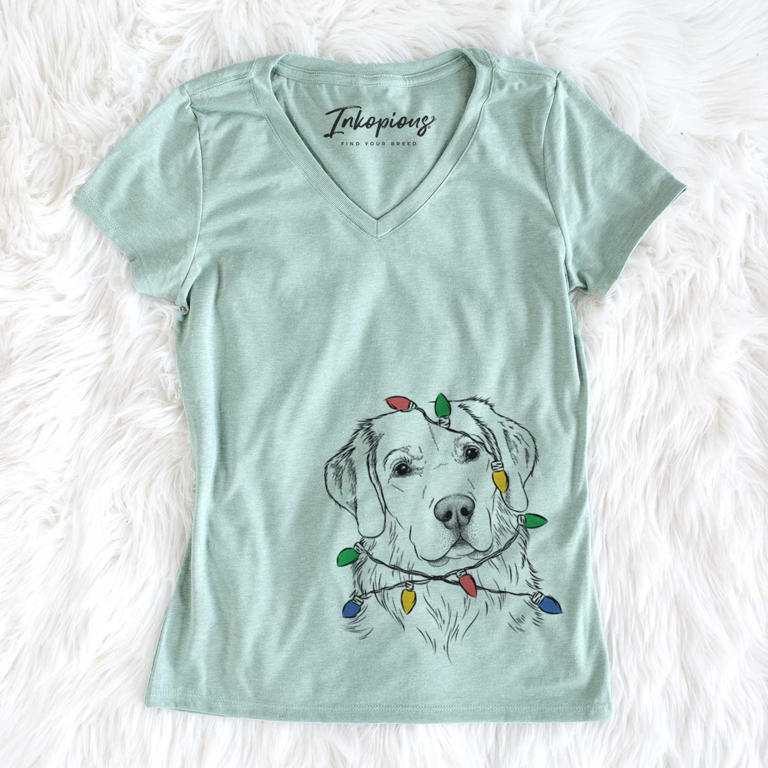 Christmas Lights Kula the Golden Retriever - Women's V-neck Shirt