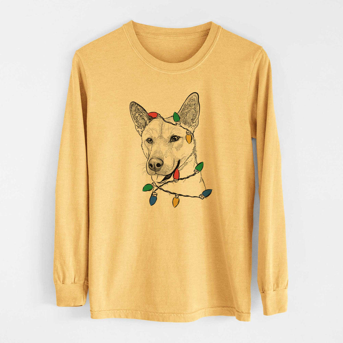 Christmas Lights Kulfi the Jindo Shiba Inu Mix - Heavyweight 100% Cotton Long Sleeve