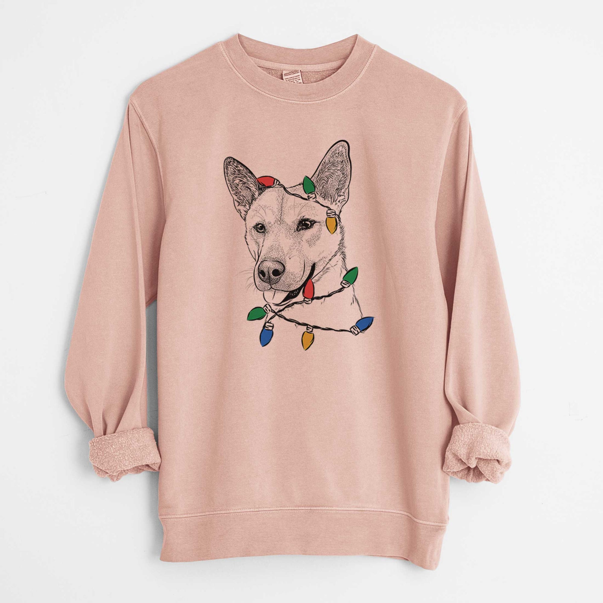 Christmas Lights Kulfi the Jindo Shiba Inu Mix - Unisex Pigment Dyed Crew Sweatshirt