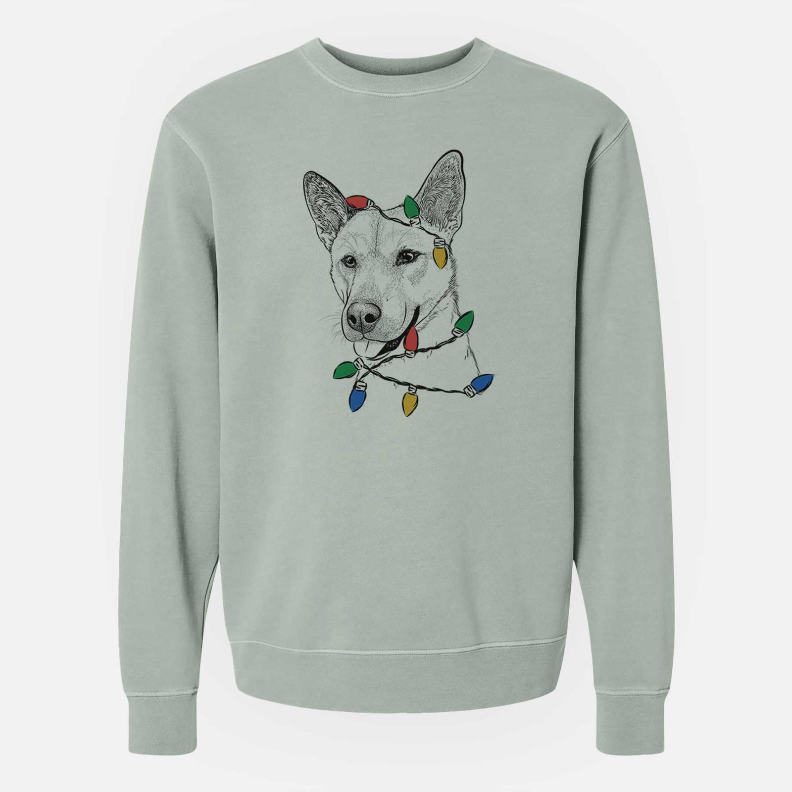 Christmas Lights Kulfi the Jindo Shiba Inu Mix - Unisex Pigment Dyed Crew Sweatshirt